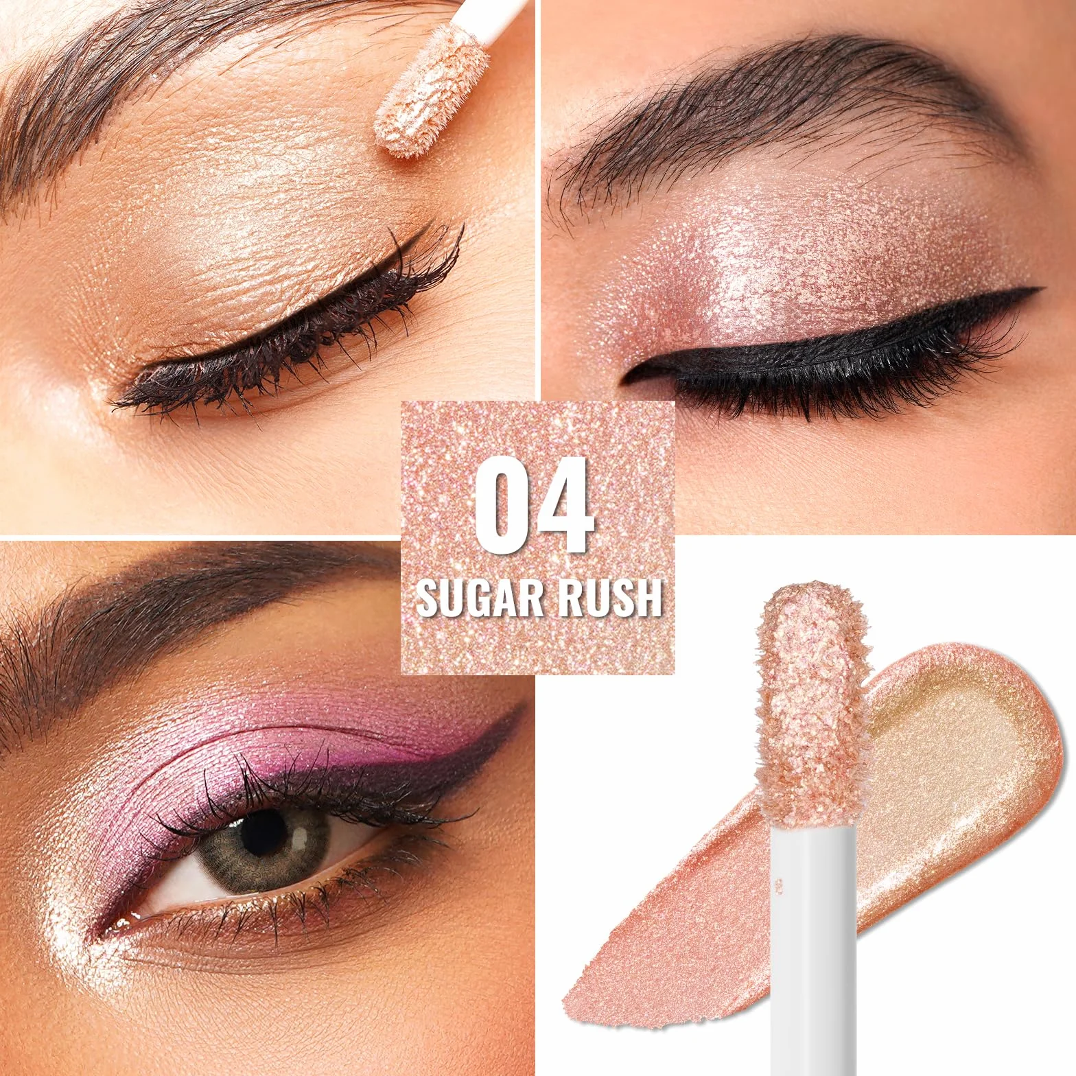 Oulac Ombretto Liquido Bio Glitter Occhi - per Brillantini Make Up con Aspetto Sbalorditivo e Luccicante, Senza Rughe, Analcolico, Non Grasso, Vegan Friendly, Sugar Rush