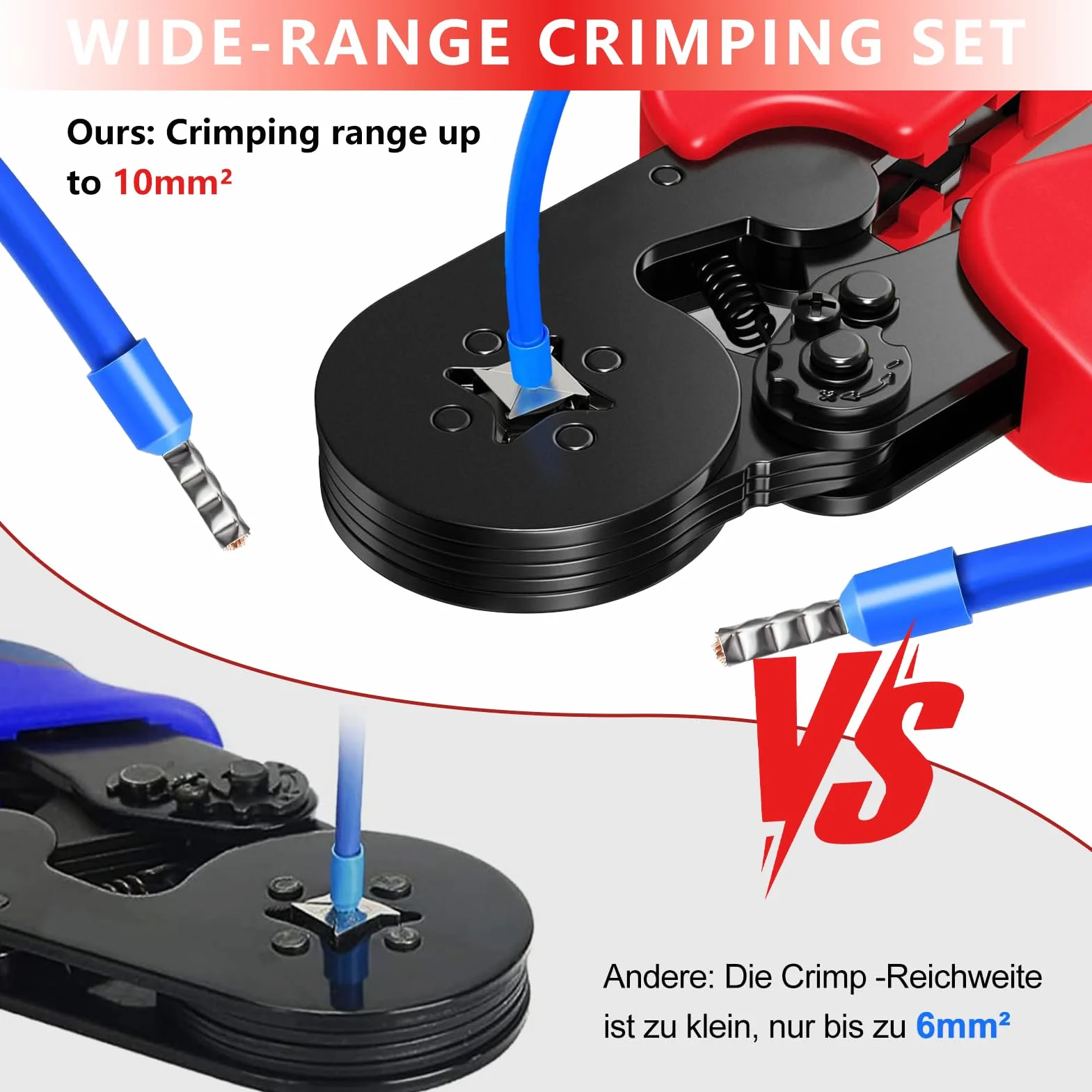 Set di Puntalini, Pinza Crimpatrice 0,25-10mm², Capicorda Elettrici, Attrezzi Elettricista