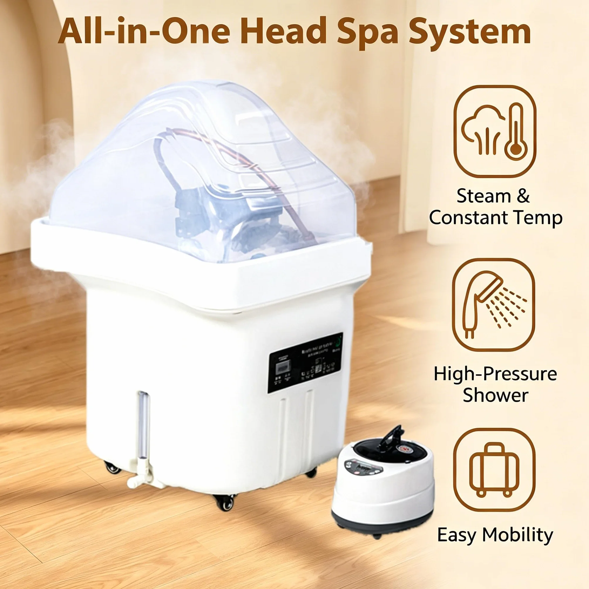 Attrezzatura Per Head Spa Dell'Acqua Serbatoio Portatile 60 l, 4 Ruote Universali Scaldabagno Lavandino Shampoo D'Acqua Giapponese Lavatesta Portatile per Massaggio, per Salone