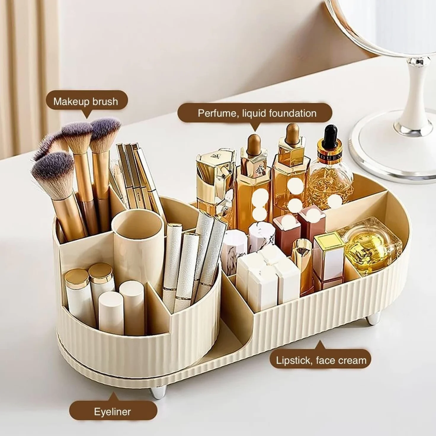 Porta Trucchi,Toeletta Organizer per Trucco Rotante Vetrina per Cosmetici di Grande capacità per Pennelli per Trucco Eyeliner Rossetti Cura della Pelle Multifunzione(B)