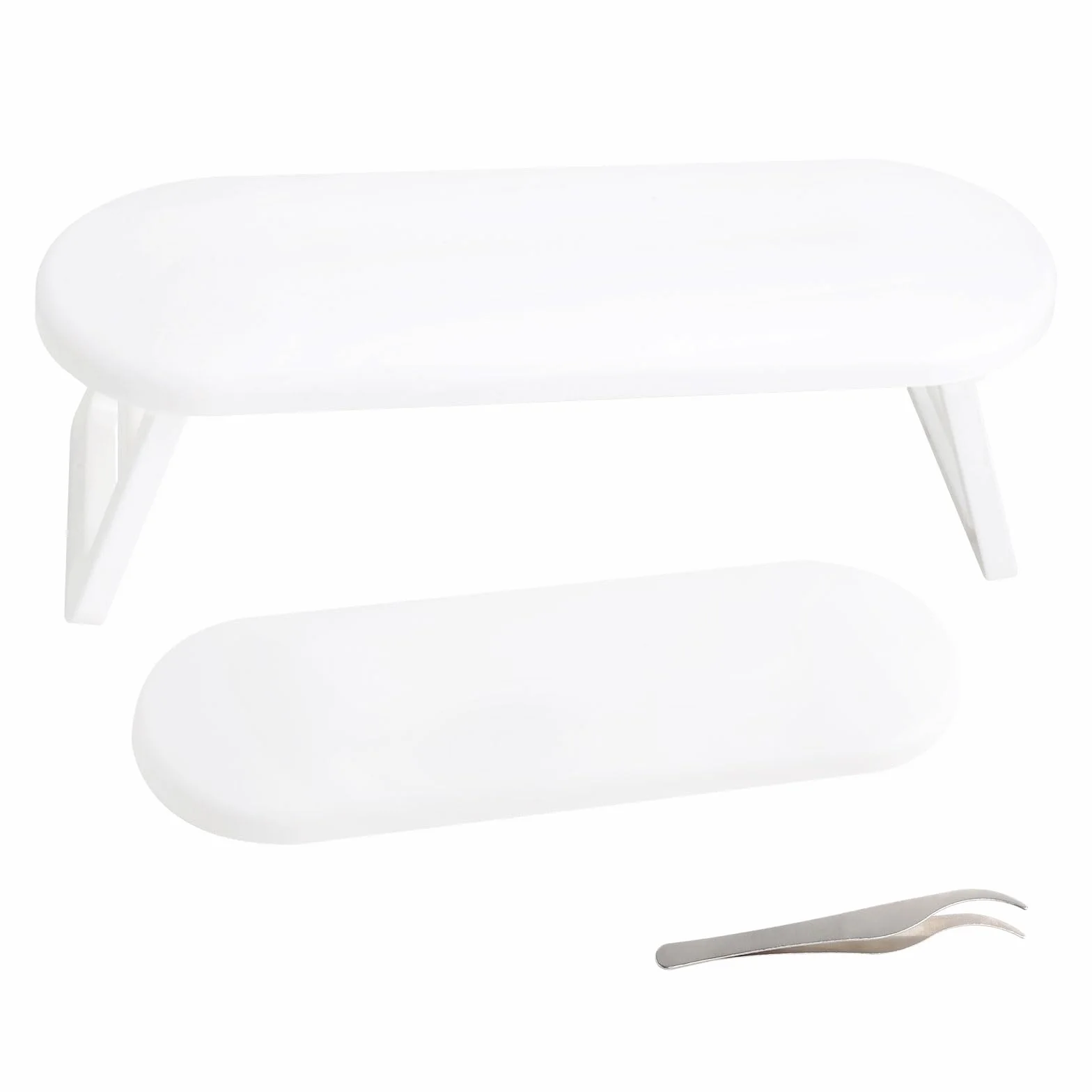 poggiamani per salone di bellezza, pieghevole cuscino poggiamani con pinzetta di precisione in acciaio inossidabile da 80 mm per manicure domestica e saloni di bellezza (bianco)