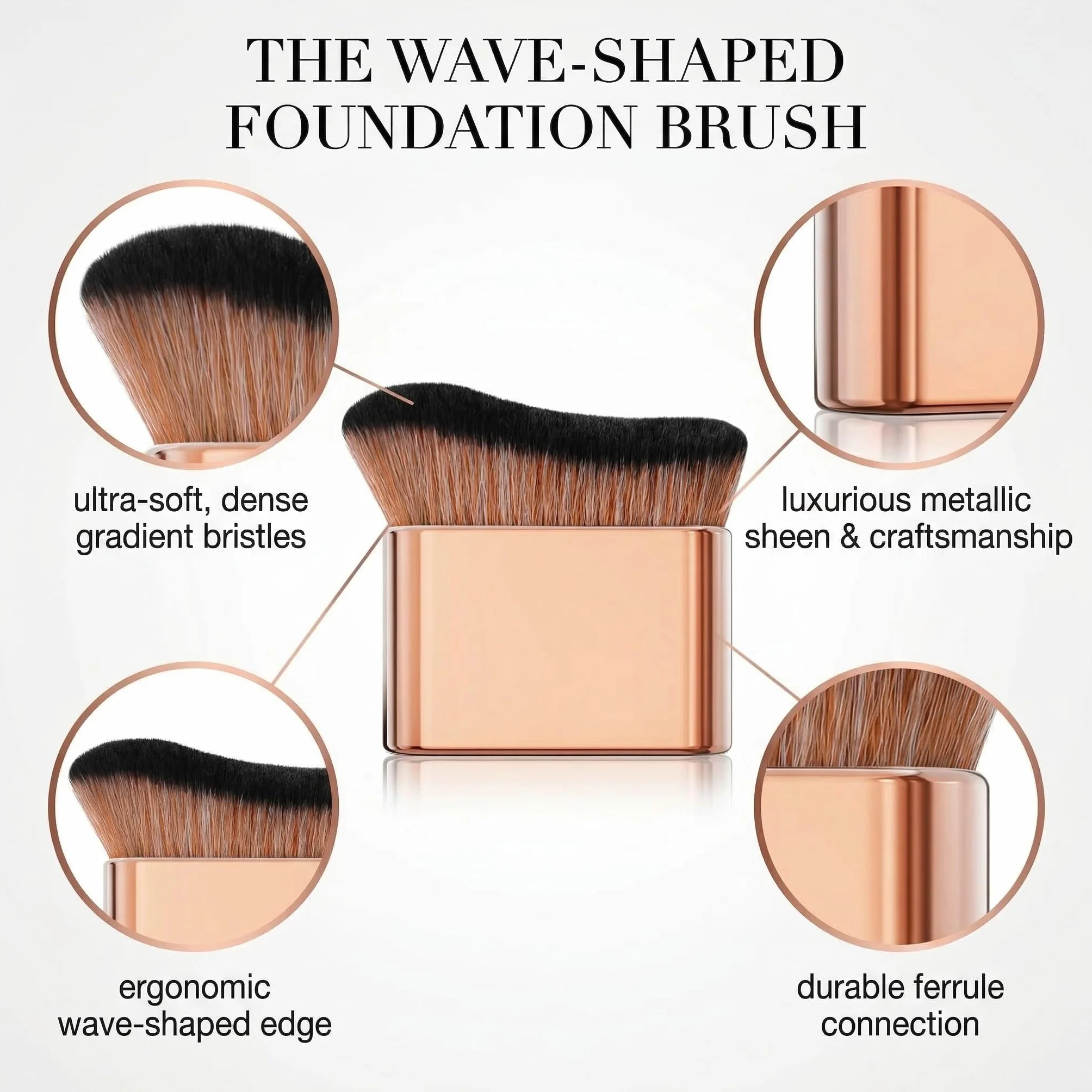 1 Pennello per Fondotinta Ondulato in Rosa Oro, Pennello Autoabbronzante e Bronzer Professionale per Viso e Corpo, Applicatore Ergonomico ad Alta Densità