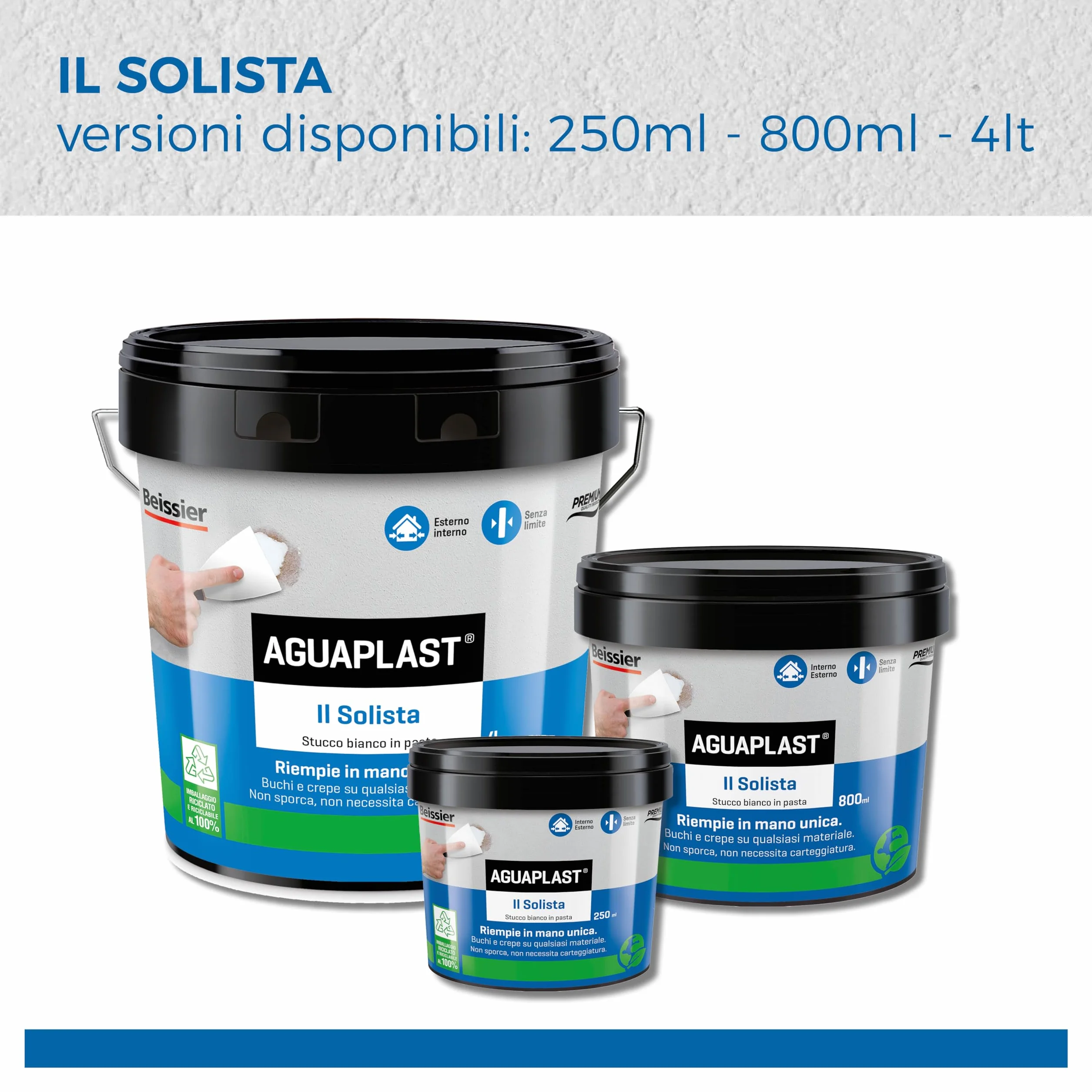 AGUAPLAST Il Solista Stucco leggero pasta riempire buchi crepe fughe muro gesso legno Bianco 800 ml