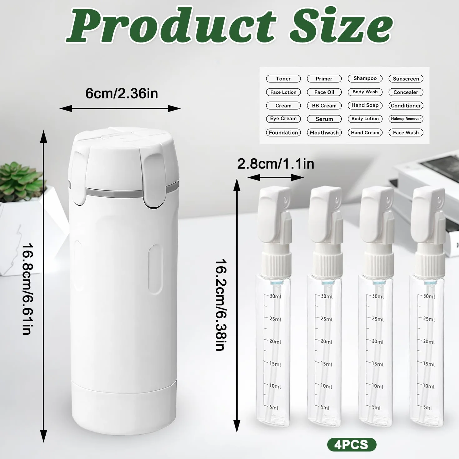 Dispenser da viaggio 4 in 1, Set di flaconi dispenser da viaggio 4 in 1, Dispen-ser da viaggio ricaricabile, Contenitori Portatili Ricaricabili a Prova di Perdite, Kit Viaggio Aereo Bagaglio a Mano