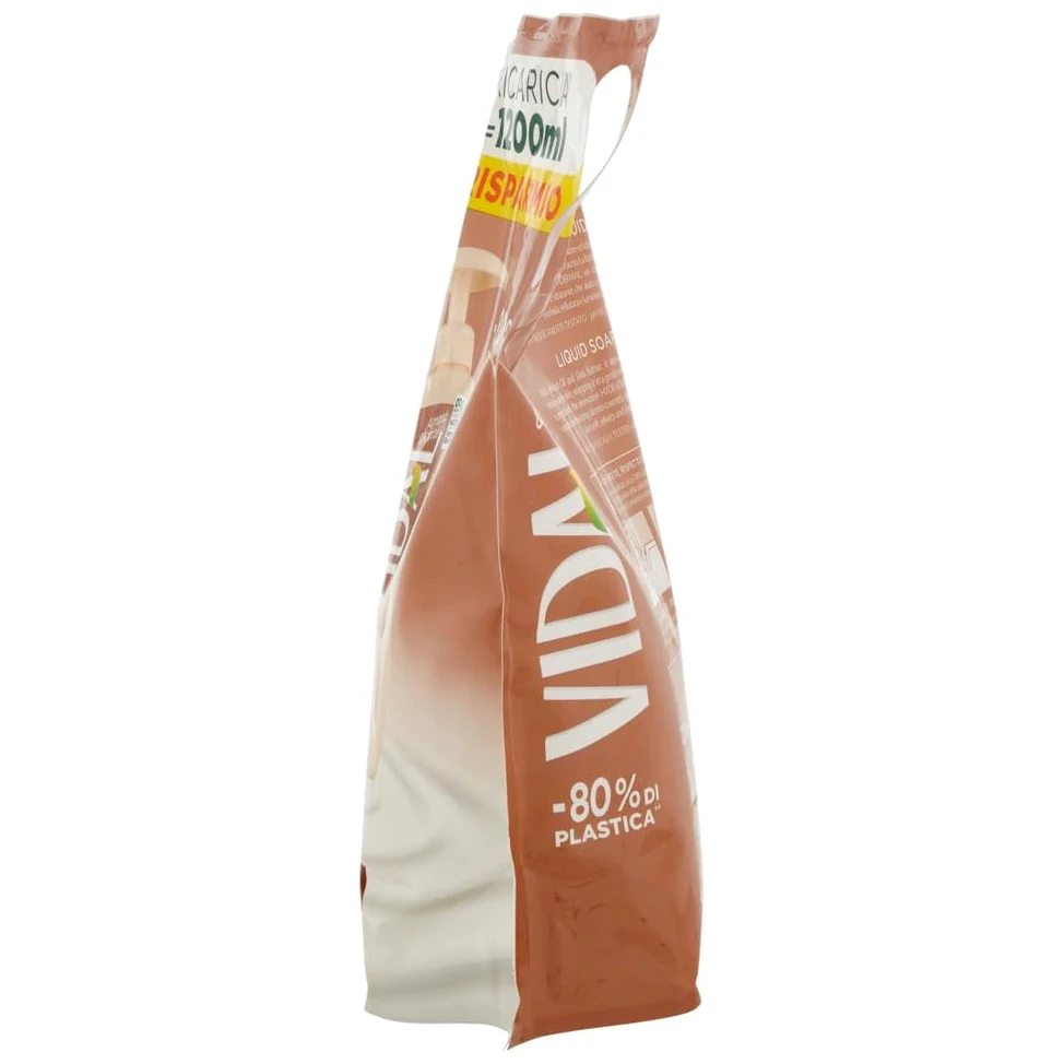 6 saponi liquidi Vidal Almond & Karitè Sapone, burro di karitè e olio di mandorle, sapone Eco Recharge da 1200 ml + portachiavi Beni Culinari