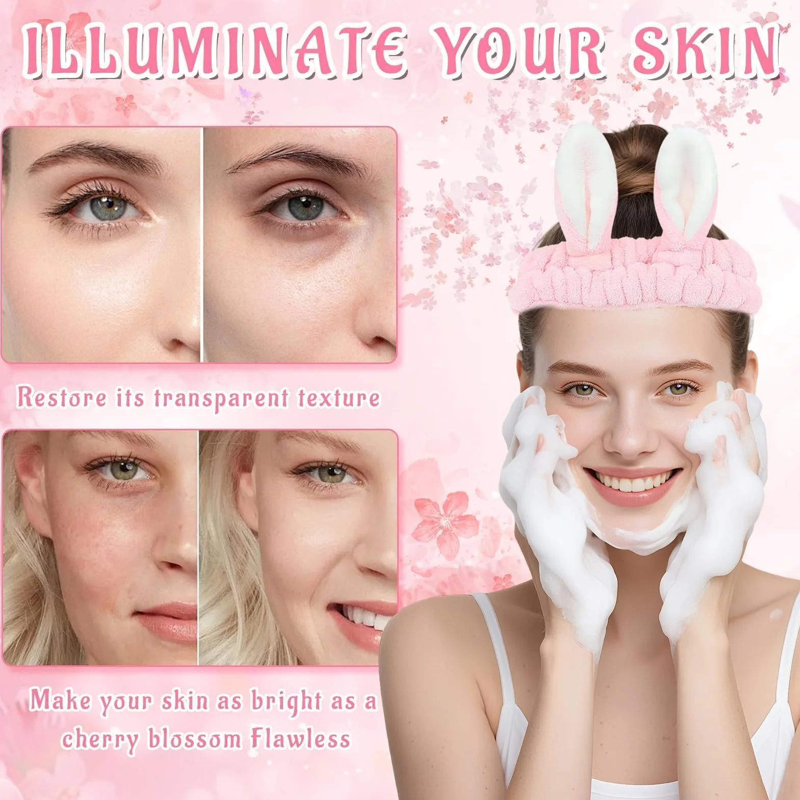 Kit per la Cura della Pelle Sakura 18 Pezzi,Include Detergente,Crema, Siero,Siero per gli occhi,Maschera di fango,Maschera per dormire, Accessori,Set Skincare Viso Completo per Ragazze e Donne