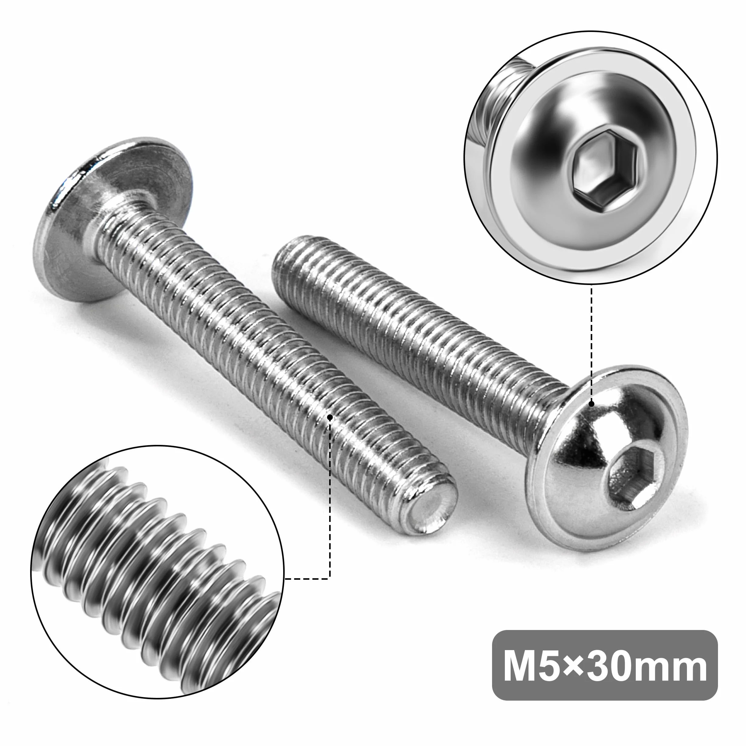 Viti a Testa Bombata con Flangia M5 x 30 mm Acciaio Inox A2 V2A 20 Pezzi