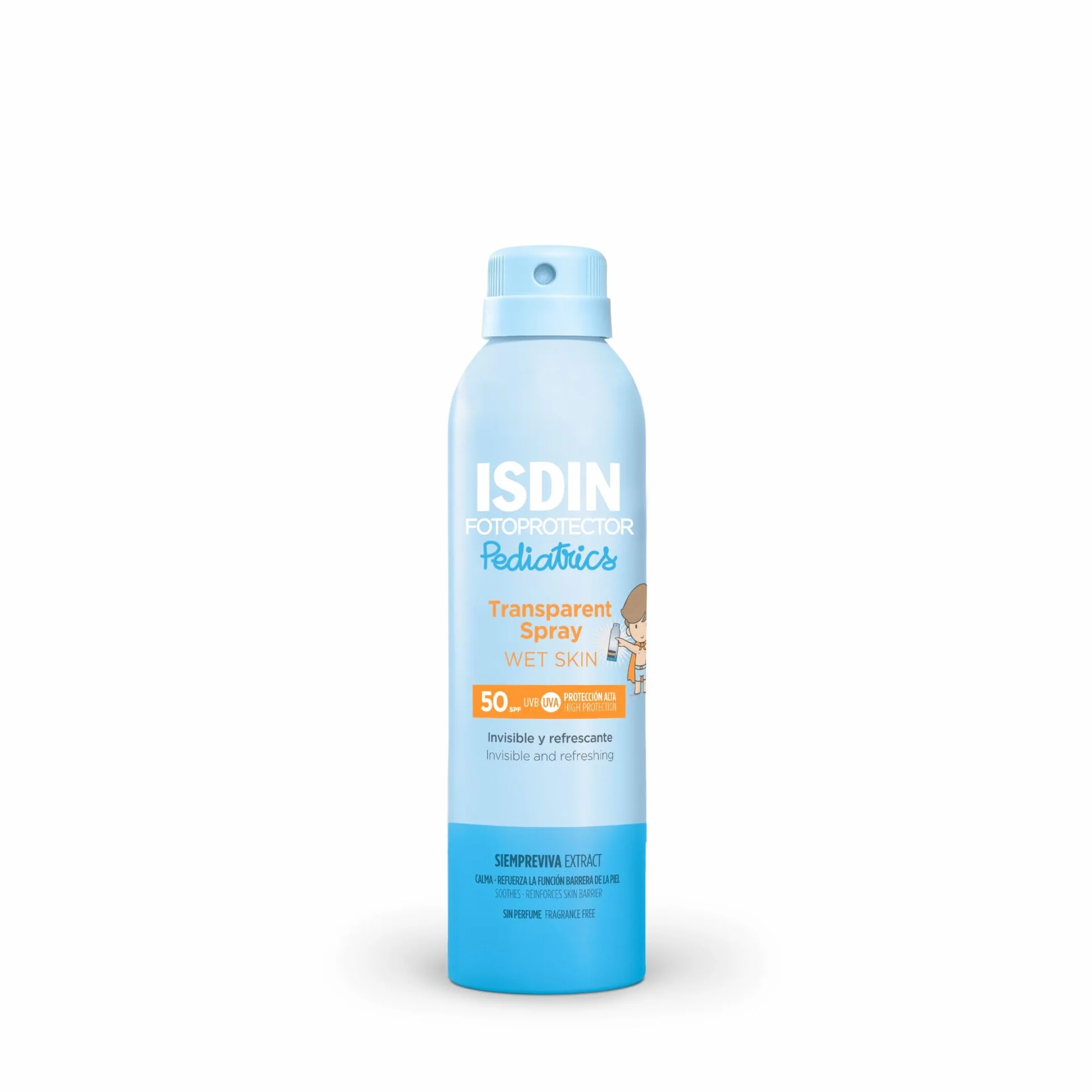 ISDIN Pediatrics Transparent Spray Wet Skin SPF 50 (250 ml) | Protezione Solare Spray per il Corpo per Bambini | Leggero e a Rapido Assorbimento