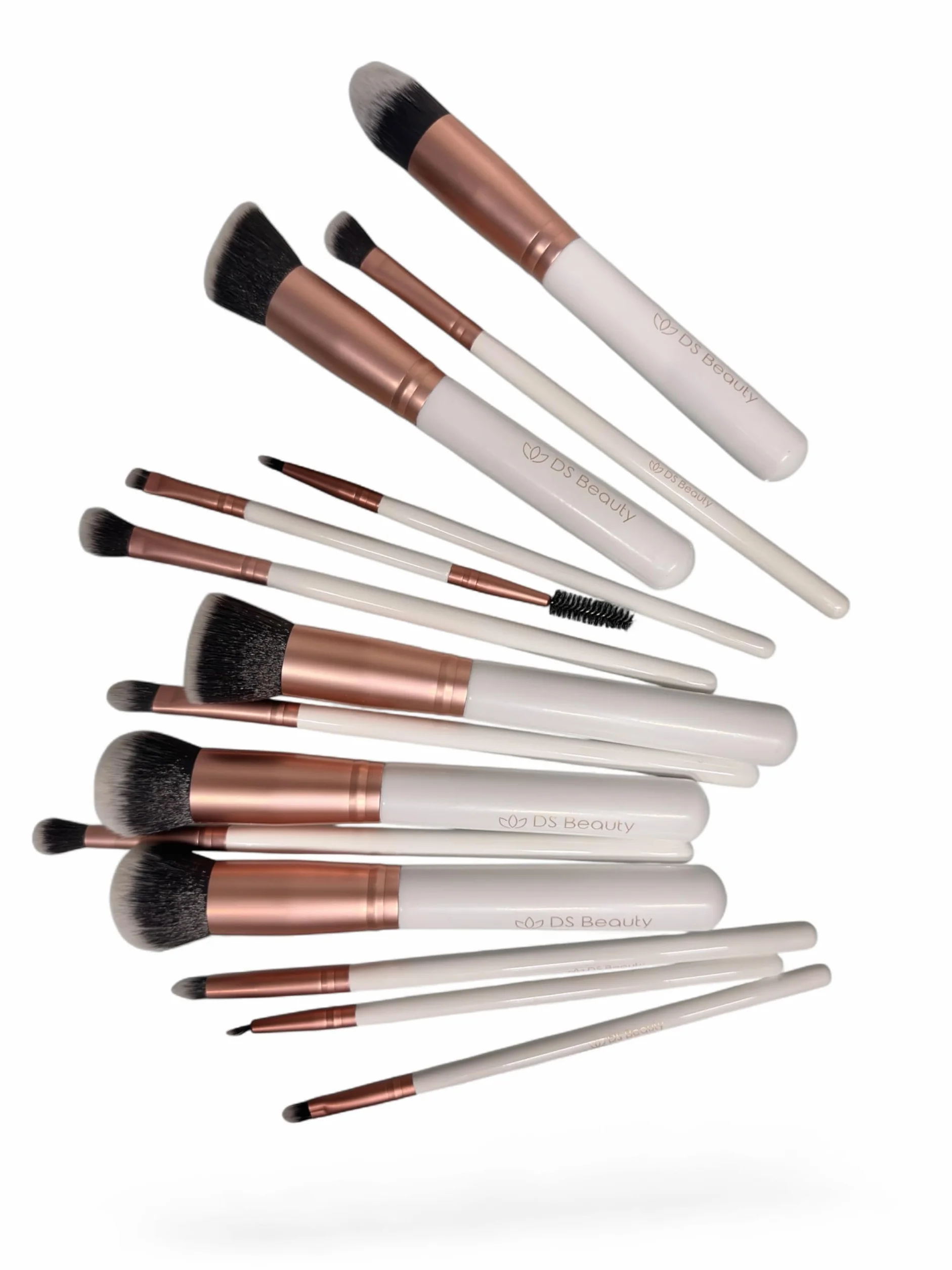 Set di 14 Pennelli Make Up Professionali - Morbidi, Ipoallergenici, per Fondotinta, Ombretti e Cipria in Custodia Elegante e Portatile a Tubo - Ideale per Principianti ed Esperti (Bianco)