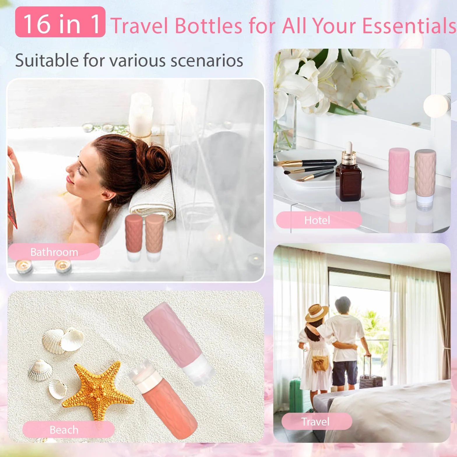 8 Pezzi Set Contenitori da Viaggio per Liquidi 100 ml, Ricaricabili Bottiglie da Viaggio in Silicone, Flaconi da Viaggio senza BPA, Boccette per Bagno, Kit Aereo per Shampoo, Crema, Lozione