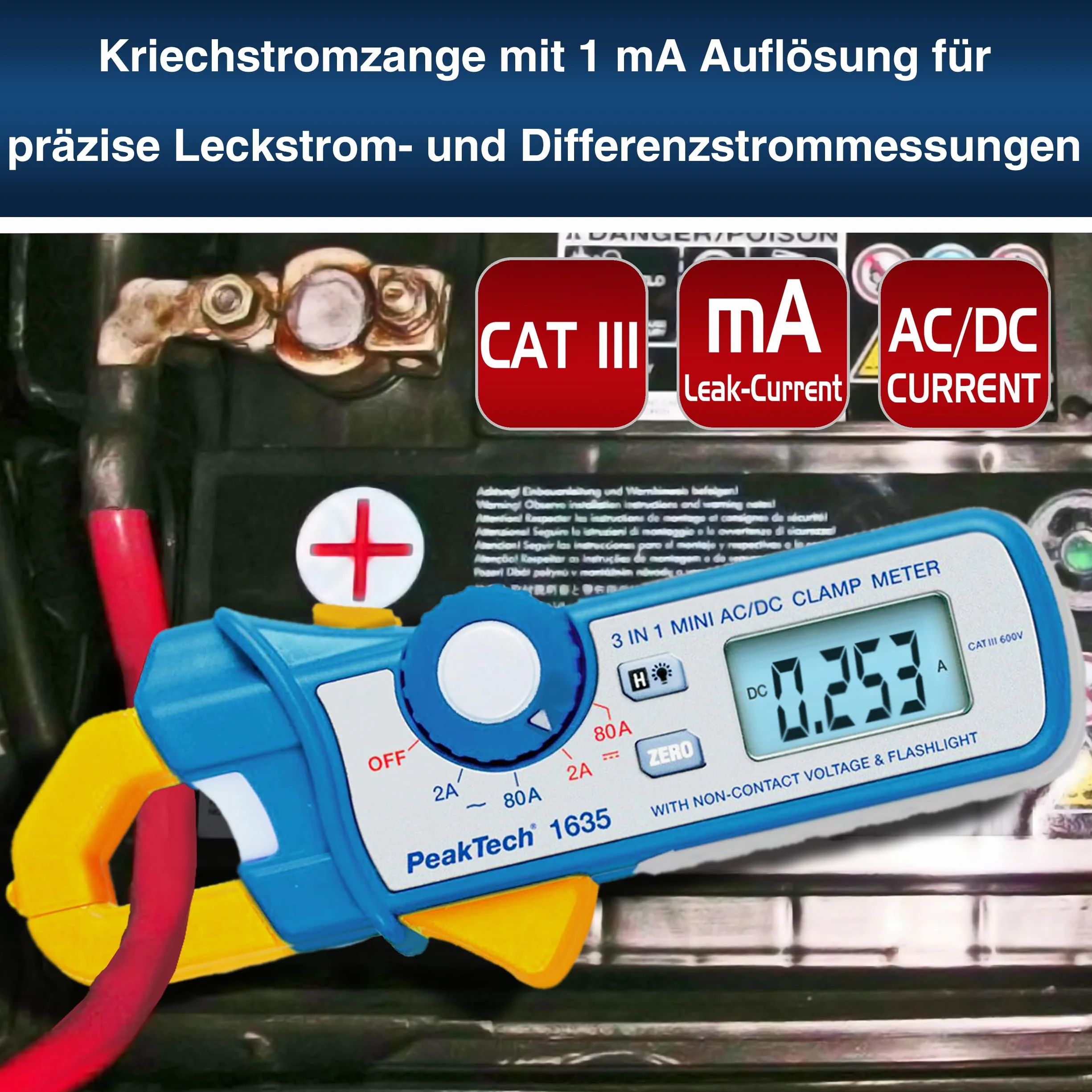 PeakTech P 1635 Pinze per corrente rampicante Risoluzione 1 mA NCV