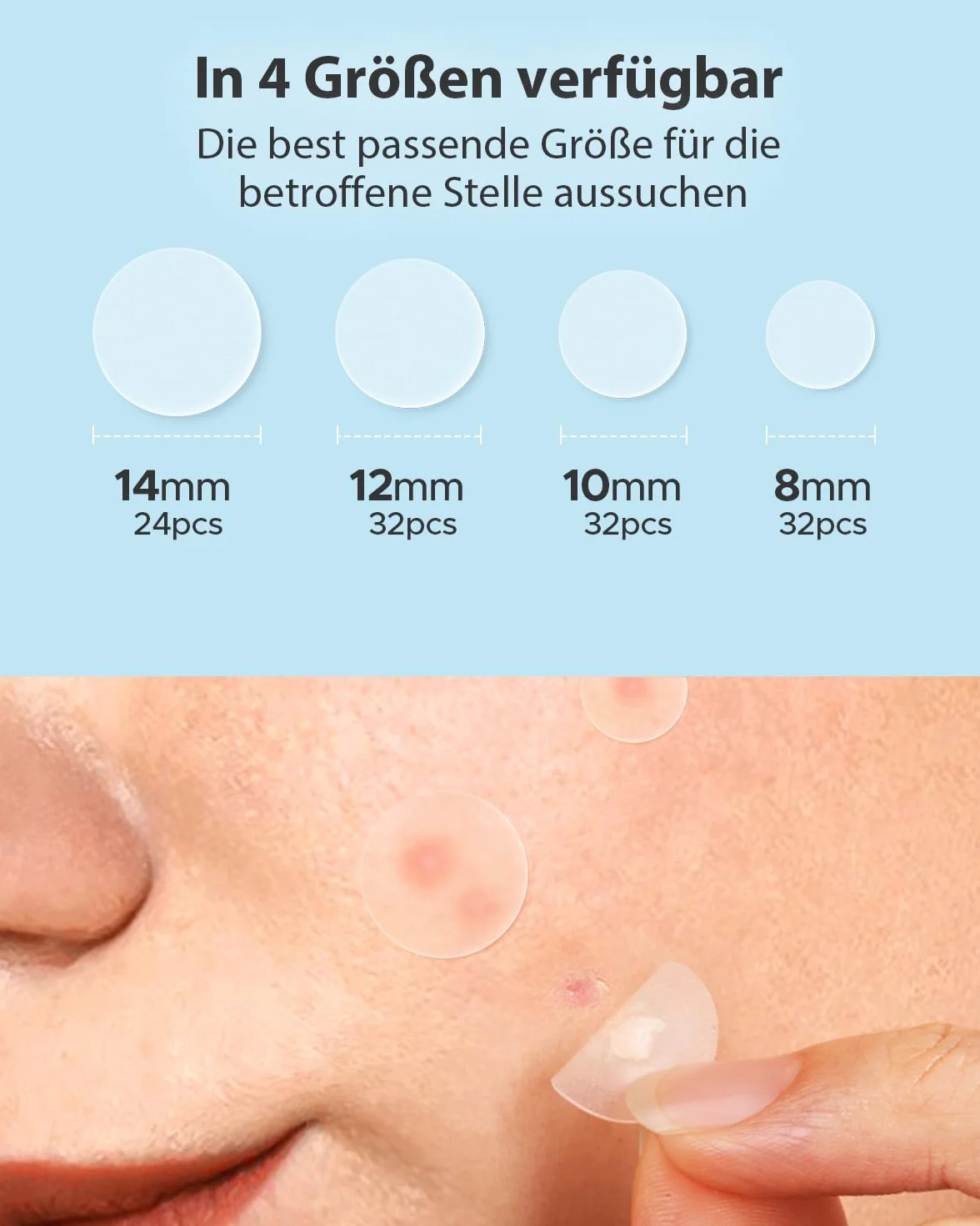 LitBear Pimple patches, 4 misure per giorno e notte, 180 toppe idrocolloide sottili e spesse con amamelide, olio di tea tree e calendula, extra adesività per il viso