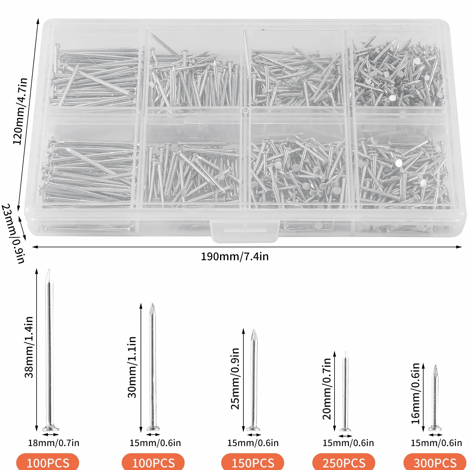 Assortimento di Chiodi 900 Pezzi per Muro, Appendere Quadri, Lavorazione Legno, Cartongesso e Pino