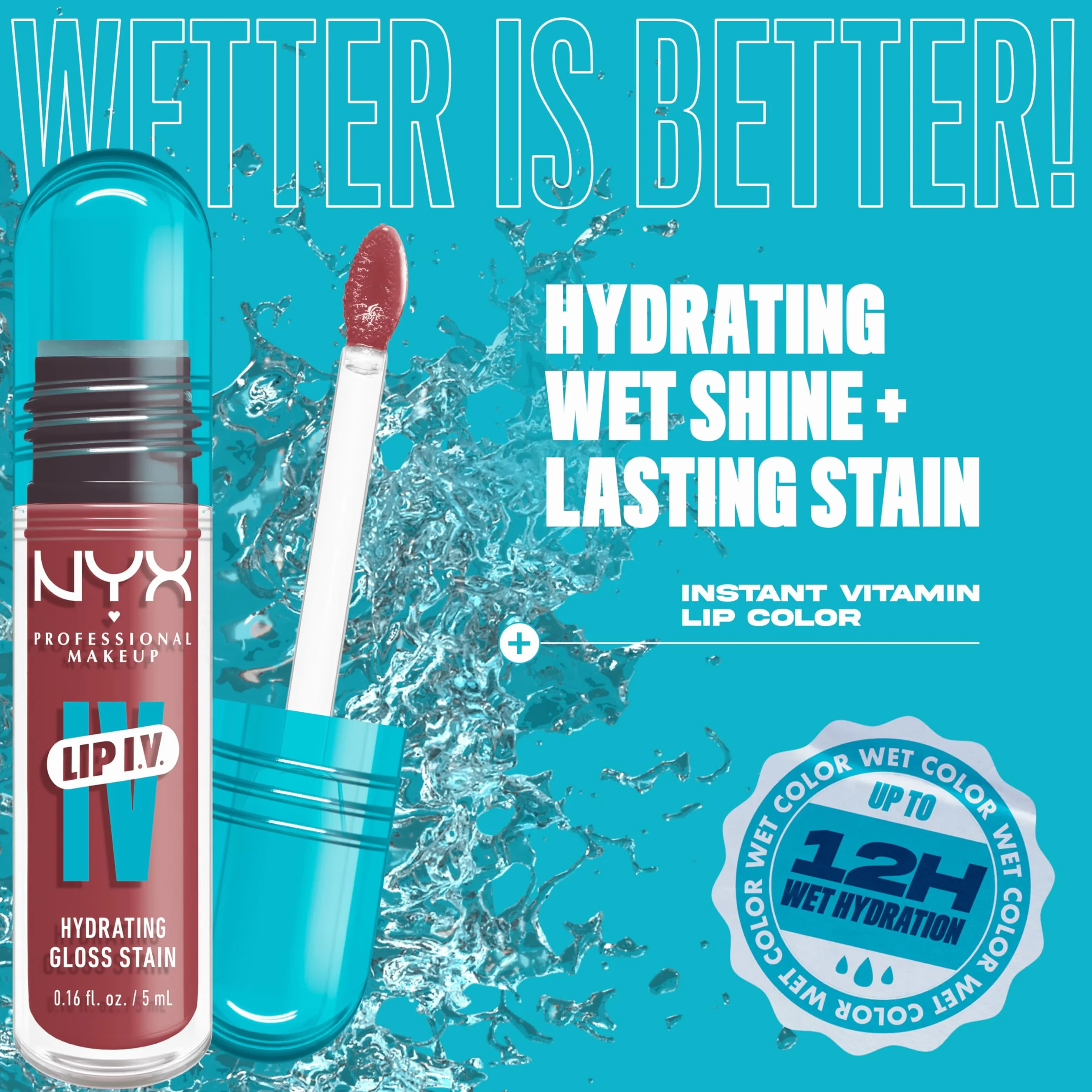 NYX Professional Makeup Gloss Idratante & Lip Tint 2-in-1, Idratazione fino a 12H, Con Vitamina B12 e Magnesio, Lip IV Hydrating Gloss Stain, Tonalità: 17 Petal Pouring, 5 ml