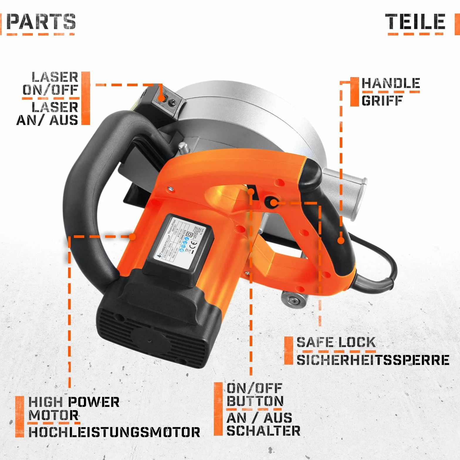TIMBERTECH Scanalatrice 1700W 4000giri/min Laser Guida 2 Lame Diamantate Ø150mm con Custodia