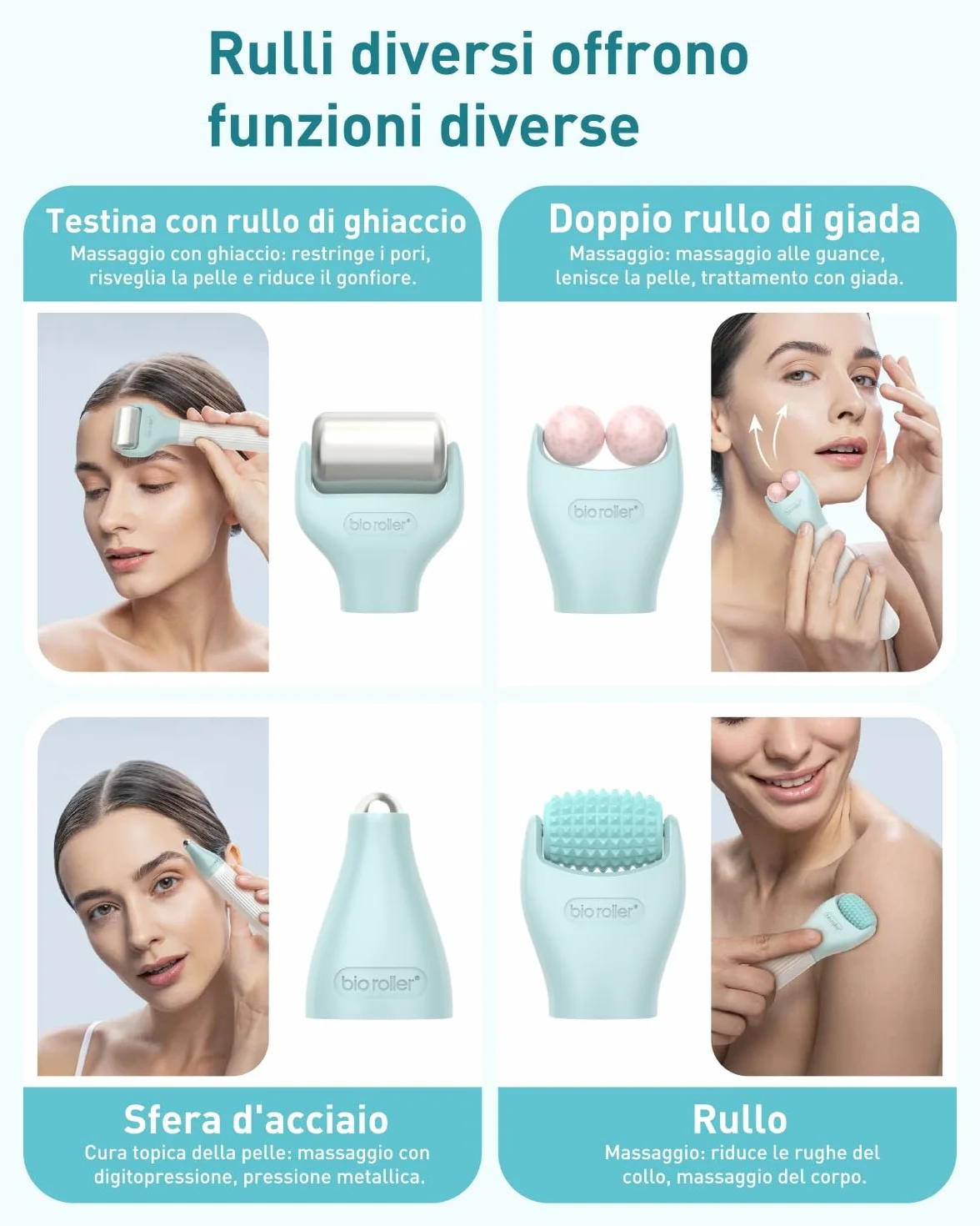 Derma Roller 1,5 mm/1,0 mm/0,5 mm, Kit Microneedling 10 in 1 per cura della pelle/massaggio/pulizia, Beard Roller 720 Ago di Titanio, Rullo a Microneedling per rughe, smagliature e cicatrici