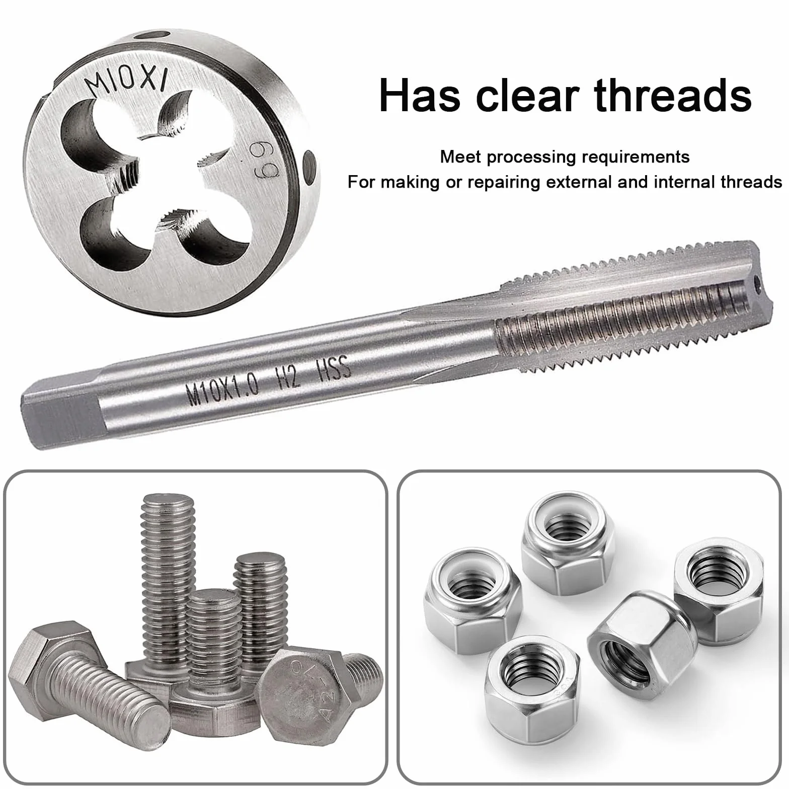 Filettatura Metrica e Maschiatura M10 x 1.0 mm HSS Maschi a Mano per Riparazione