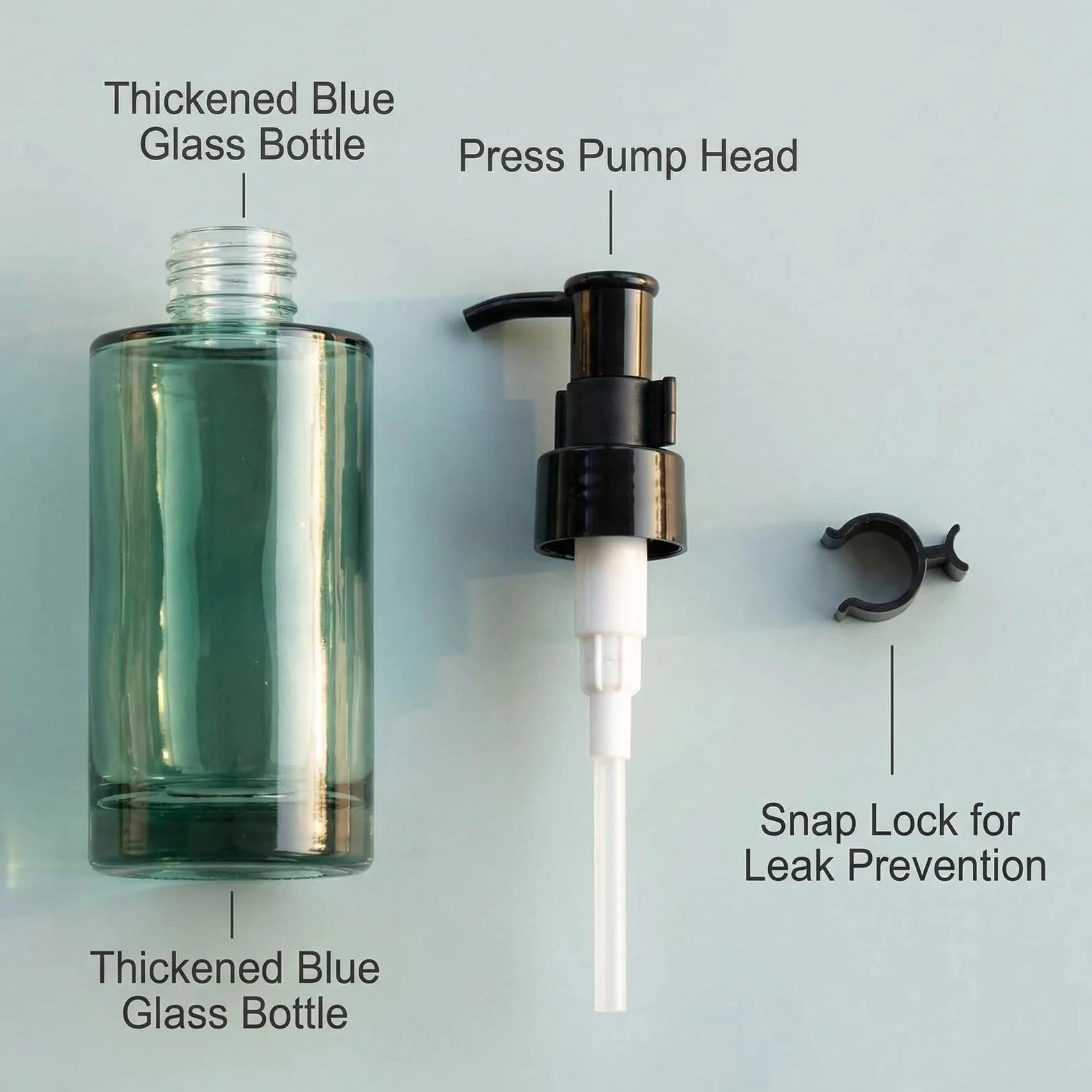 Flacone vuoto in vetro da 100 ml, ricaricabile, con pompa nera, dispenser per cosmetici, creme, lozioni, per oli essenziali, emulsioni, essenze, bottiglie da viaggio (blu)