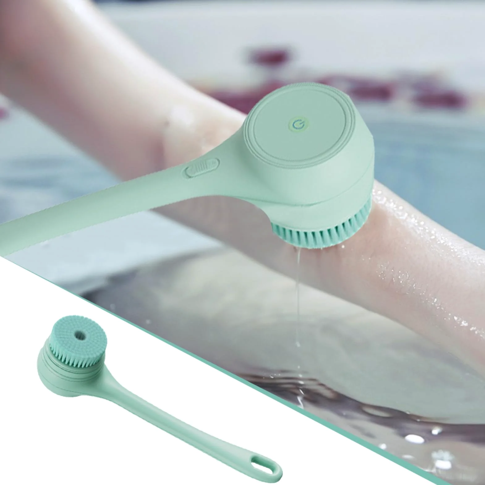 Scrubber per la schiena per doccia, spazzola da bagno con doppio manico | Spazzole per bagno e corpo con ricarica USB - Spazzola elettrica per la pulizia della schiena con 5 testine per il massaggio