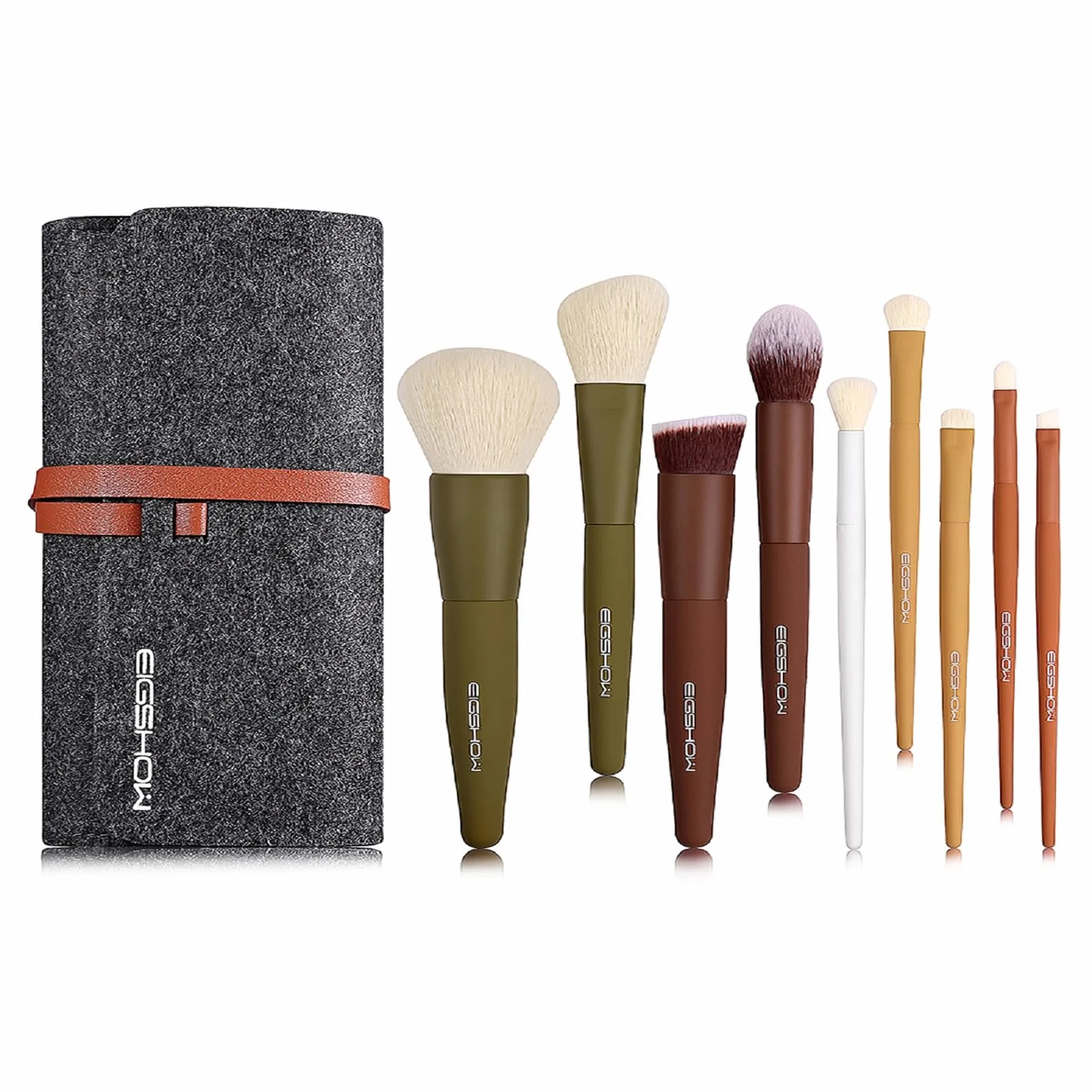 Pennelli per trucco, EIGSHOW set pennelli make up da viaggio Kabuki 5 colori essenziali, fibre sintetiche extra morbide make up per correttori di fard in polvere Contorno e illuminante(9 stück)