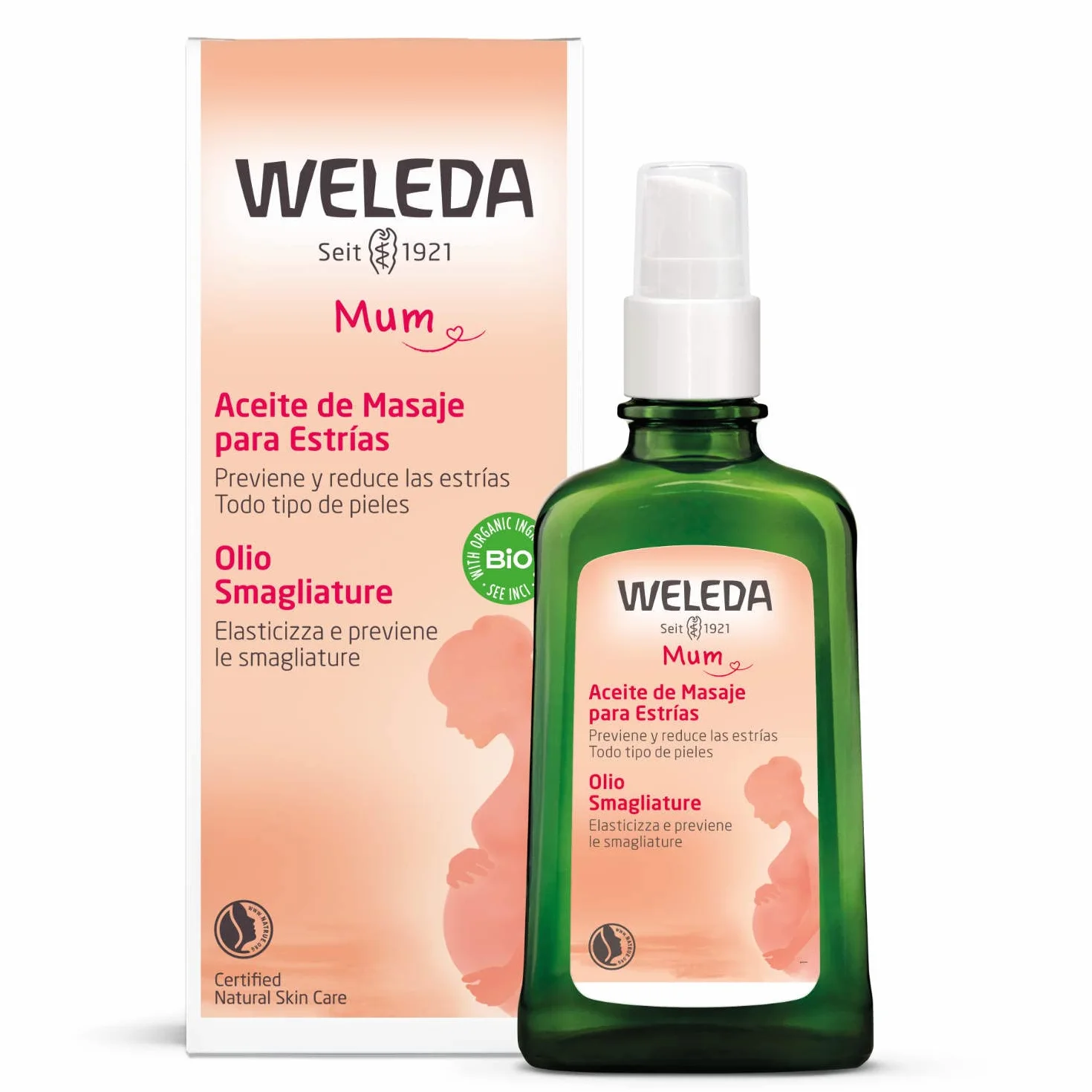 Weleda Olio smagliature, trattamento cosmetico pre-post gravidanza per inestetismi cutanei, con olio di mandorle, dermatologicamente testato (1x100 ml)