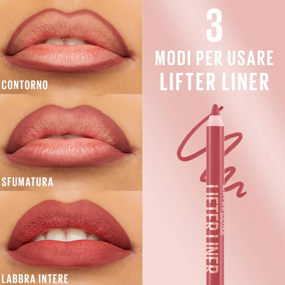 Maybelline New York Matita Labbra, Labbra Rimpolpate, Liftate e con Contorni Definiti, Texture Cremosa e Idratante, Con Acido Ialuronico e Olio di Jojoba, Lifter Liner, Tonalità: 002 Let's Bounce
