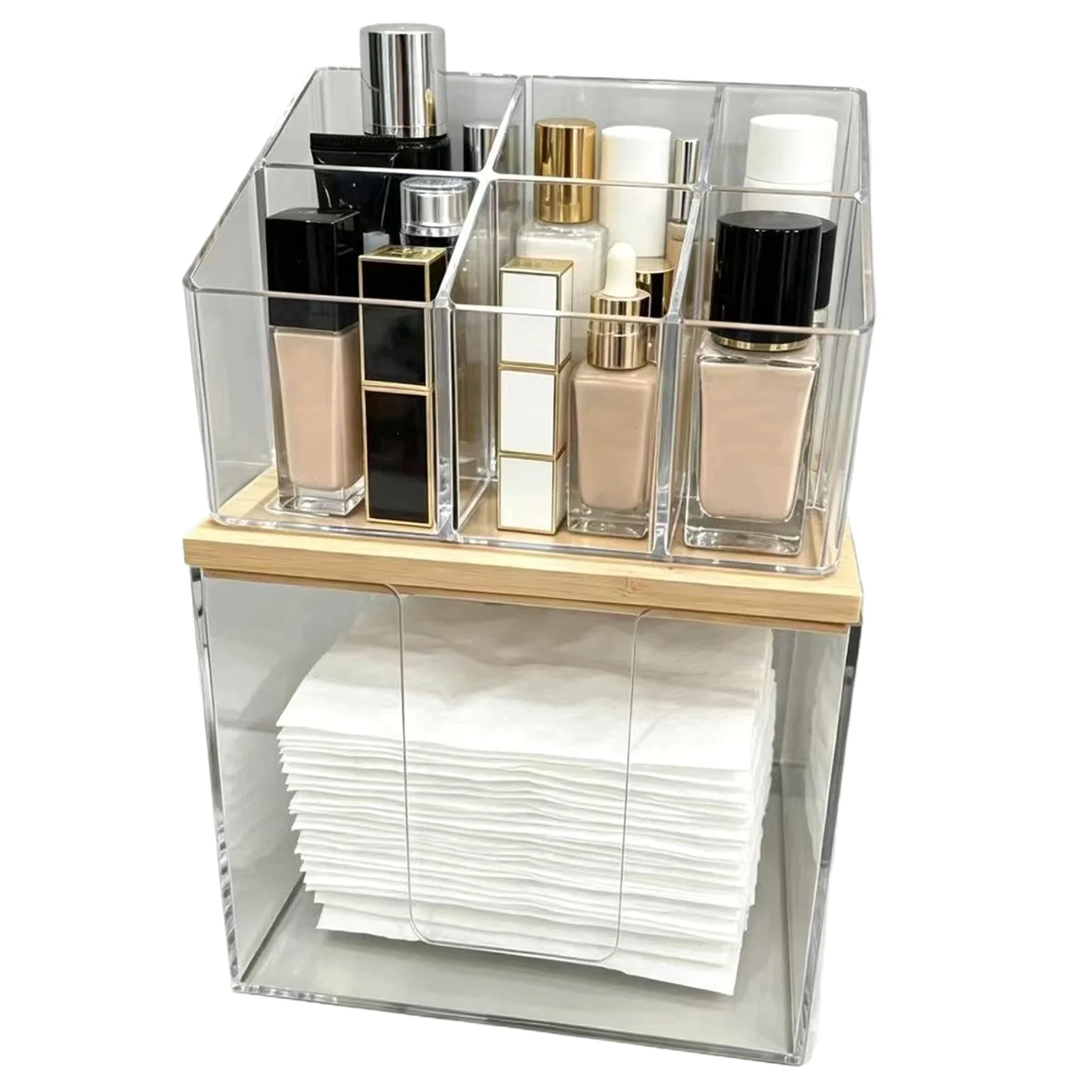 Organizer Per La Cura Della Pelle 2 Multifunzionali in Acrilico Trasparente | Organizer da Piano per Vanità Per Pennelli Spugne Cosmetici Trucco Bancone Piano Cucina Casa