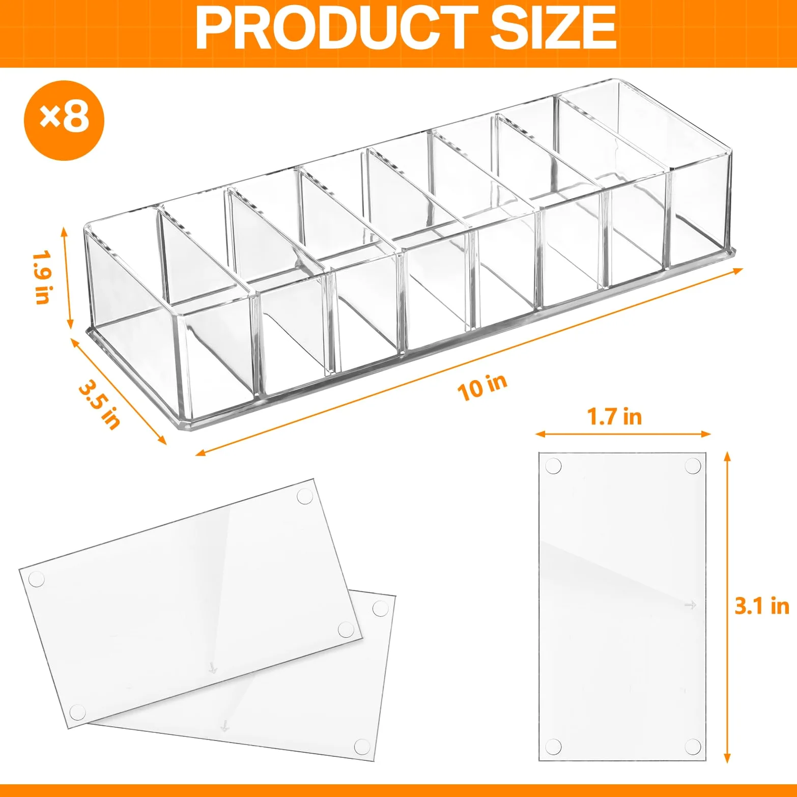 Tuanse 8 organizer compatto per trucco in acrilico, staccabile, 8 spazi, trasparente, organizer per ombretti, rossetto, evidenziatore, cosmetici per la cura della pelle, per il bagno