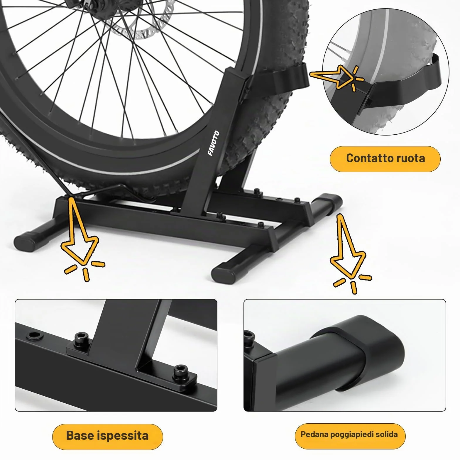 Favoto Cavalletto per E-Bike e Biciclette - Supporto da Pavimento per Bici Elettriche e Tradizionali 20-29 Pollici 38kg Nero