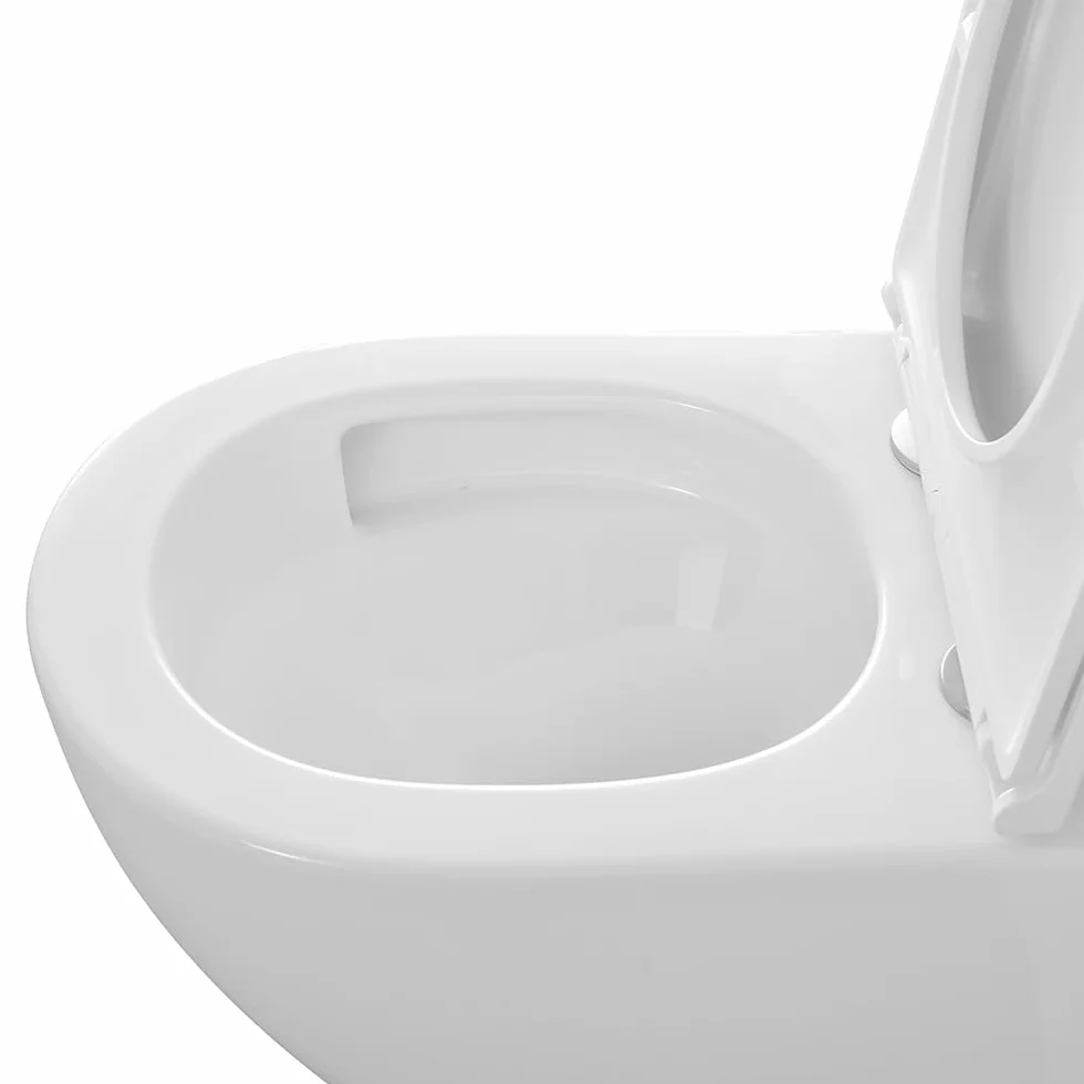 Sanitari sospesi TAO con risciacquo a vortice e copriwc soft-close, scarico universale a parete