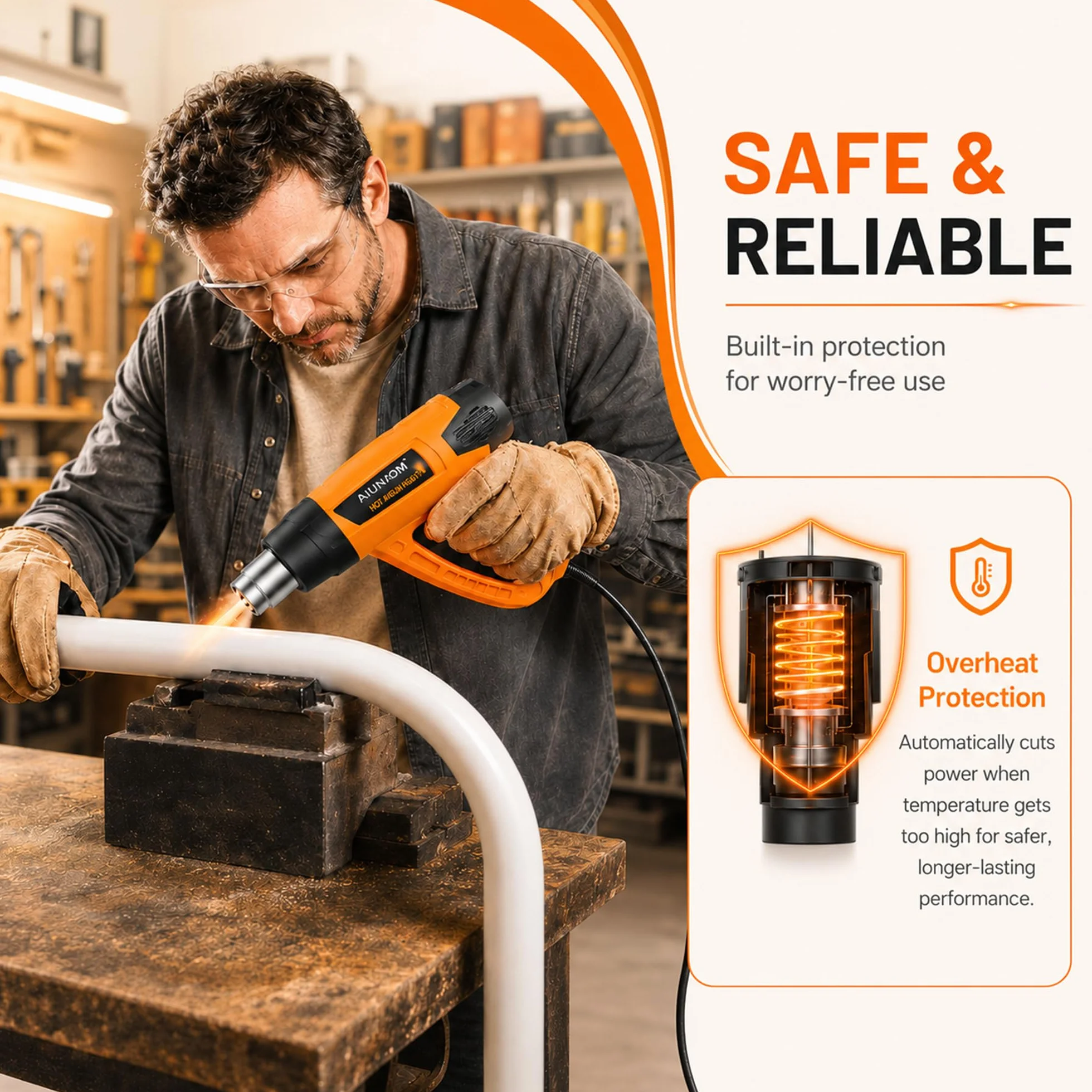 Pistola Termica 2000W Professionale 9 Livelli 50℃-650℃ 6 Accessori Protezione Sovraccarico