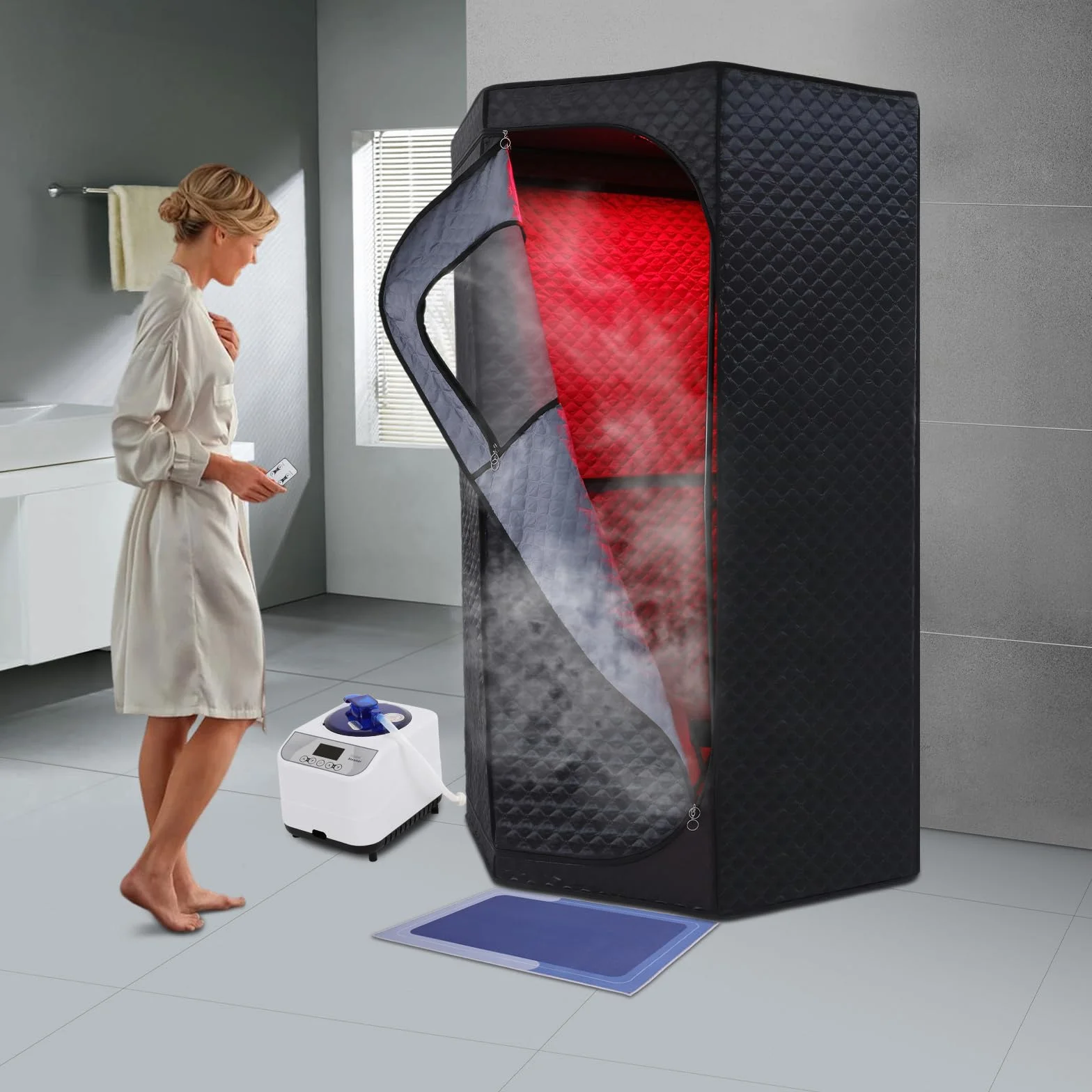 Tenda sauna a vapore infrarossi con sedia pieghevole e caldaia 1500 W per casa e spa