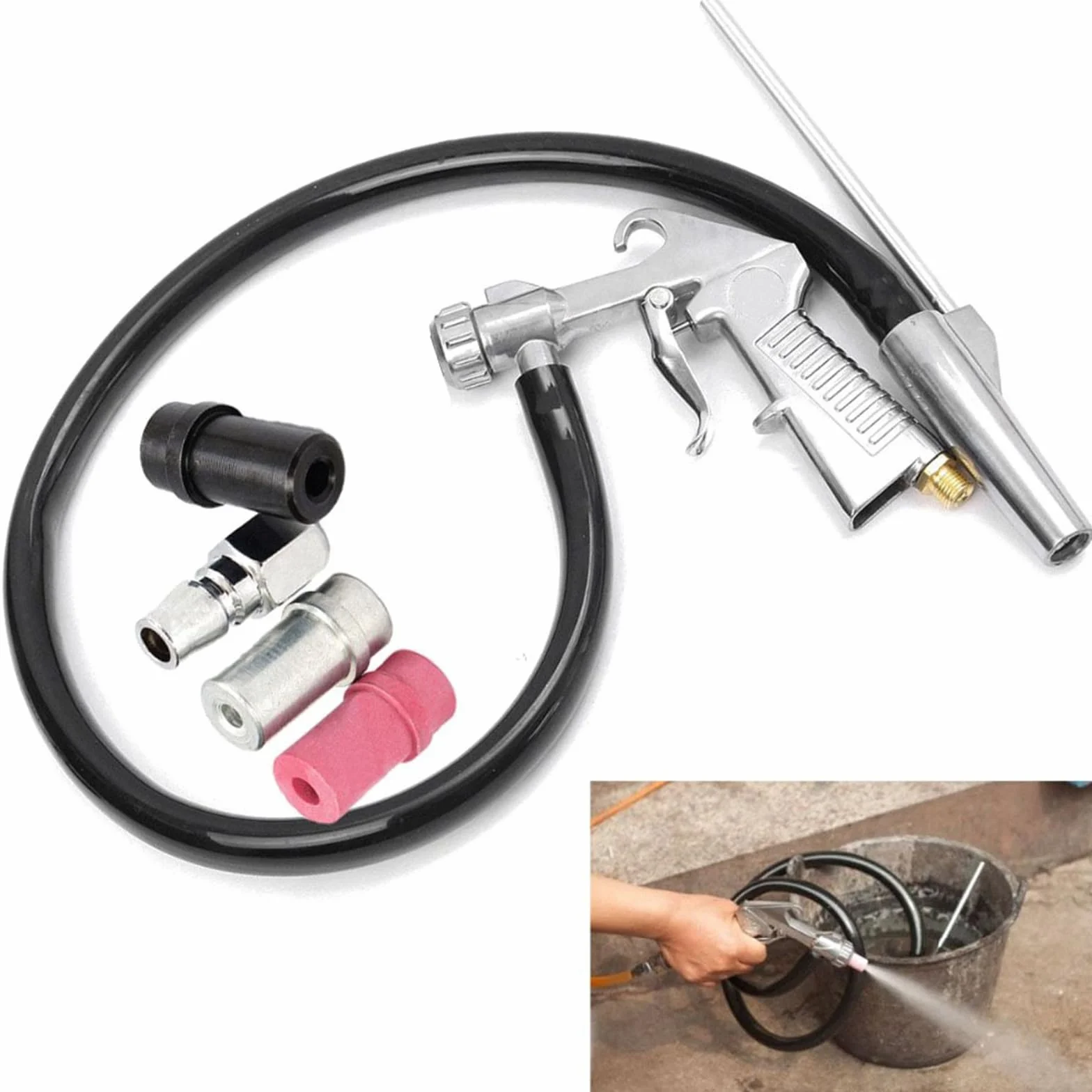 Pistola Sabbiatrice Pneumatica per Compressore con Ugelli e Tubo 1M Gomma Kit