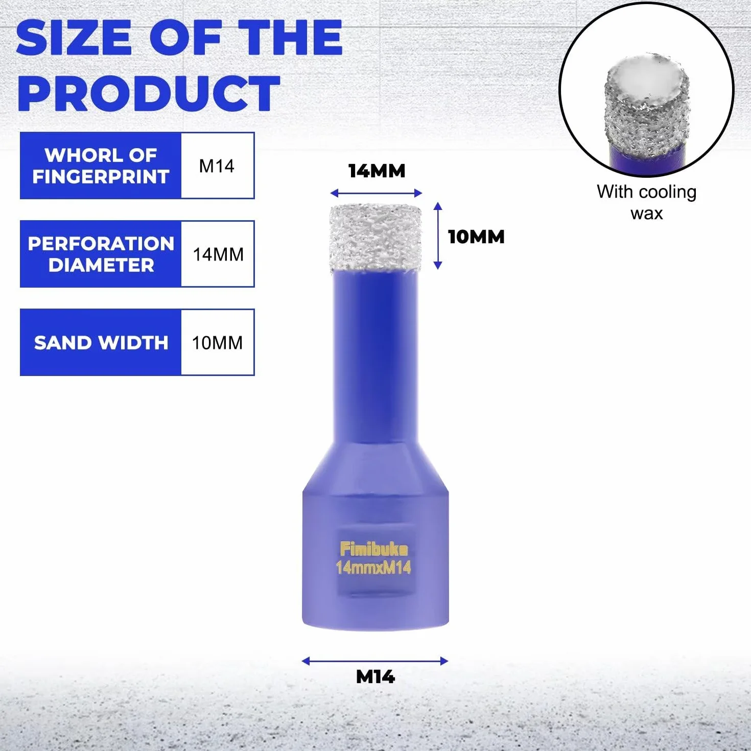 Trapano Diamantato 14mm Filettatura M14 per Porcellana Granito Marmo Taglio a Secco
