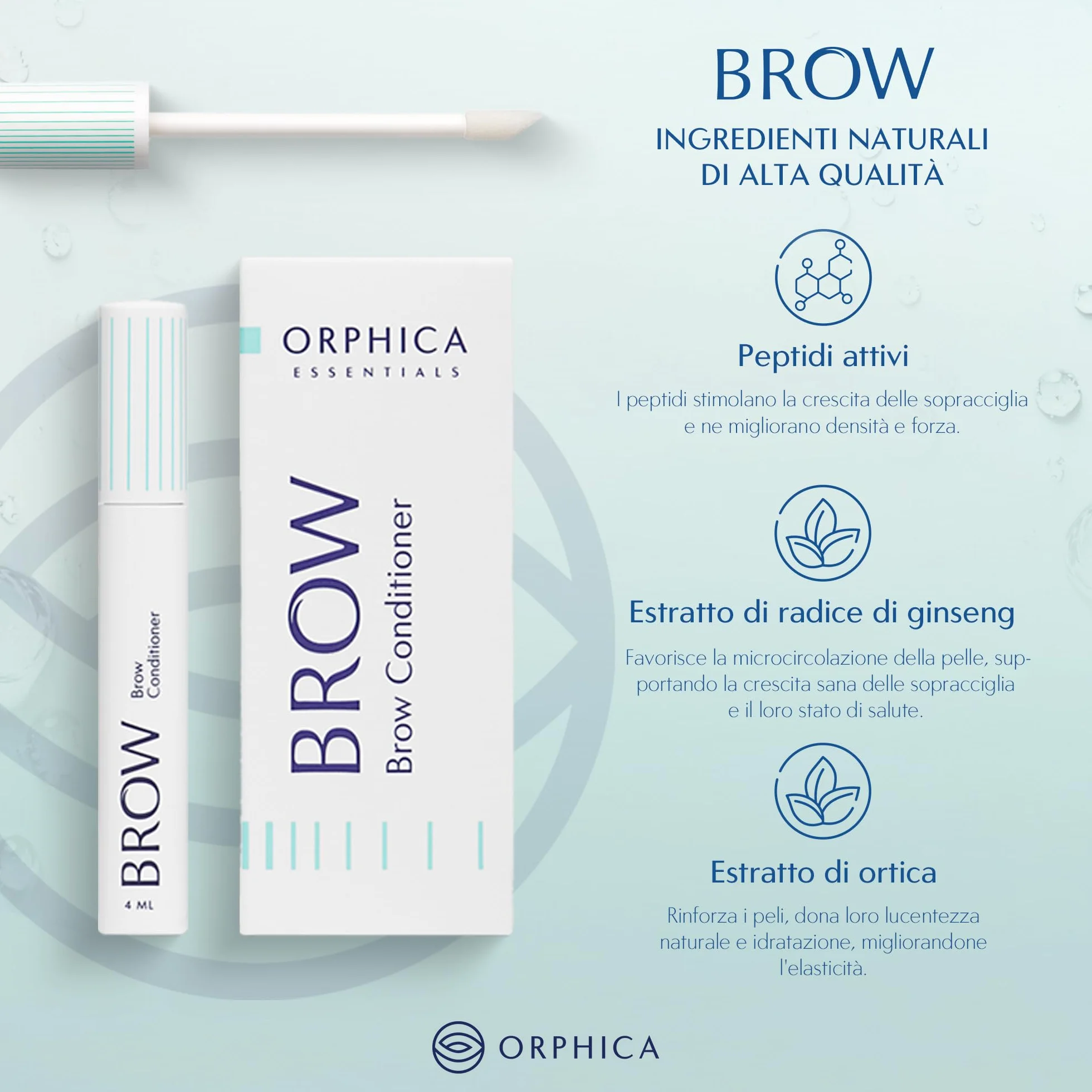 ORPHICA Brow Siero Sopracciglia Ricrescita Rapida 4 ml – Eyebrow Serum con Peptidi e Ginseng, Infoltente e Rinforzante