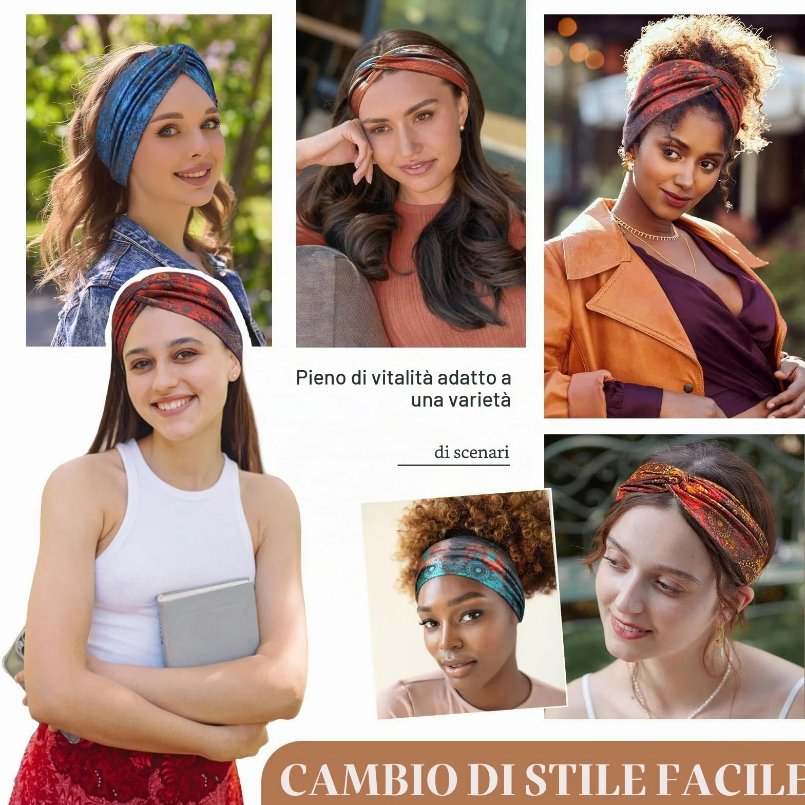 Fascia Capelli Donna 6 Pcs, Fasce per Capelli Yoga Large Elastica e Morbida, Cerchietto Boho Accessori per Sport, Palestra, Corsa