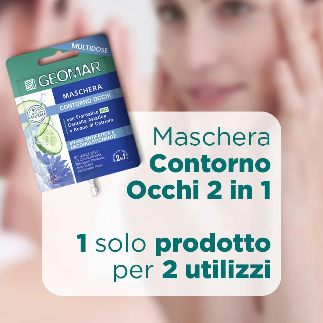 GEOMAR | Maschera viso e occhi 2 in 1, effetto sollievo e decongestionante, 95% di origine naturale, dermatologicamente testato, Made in Italy, 12 ml