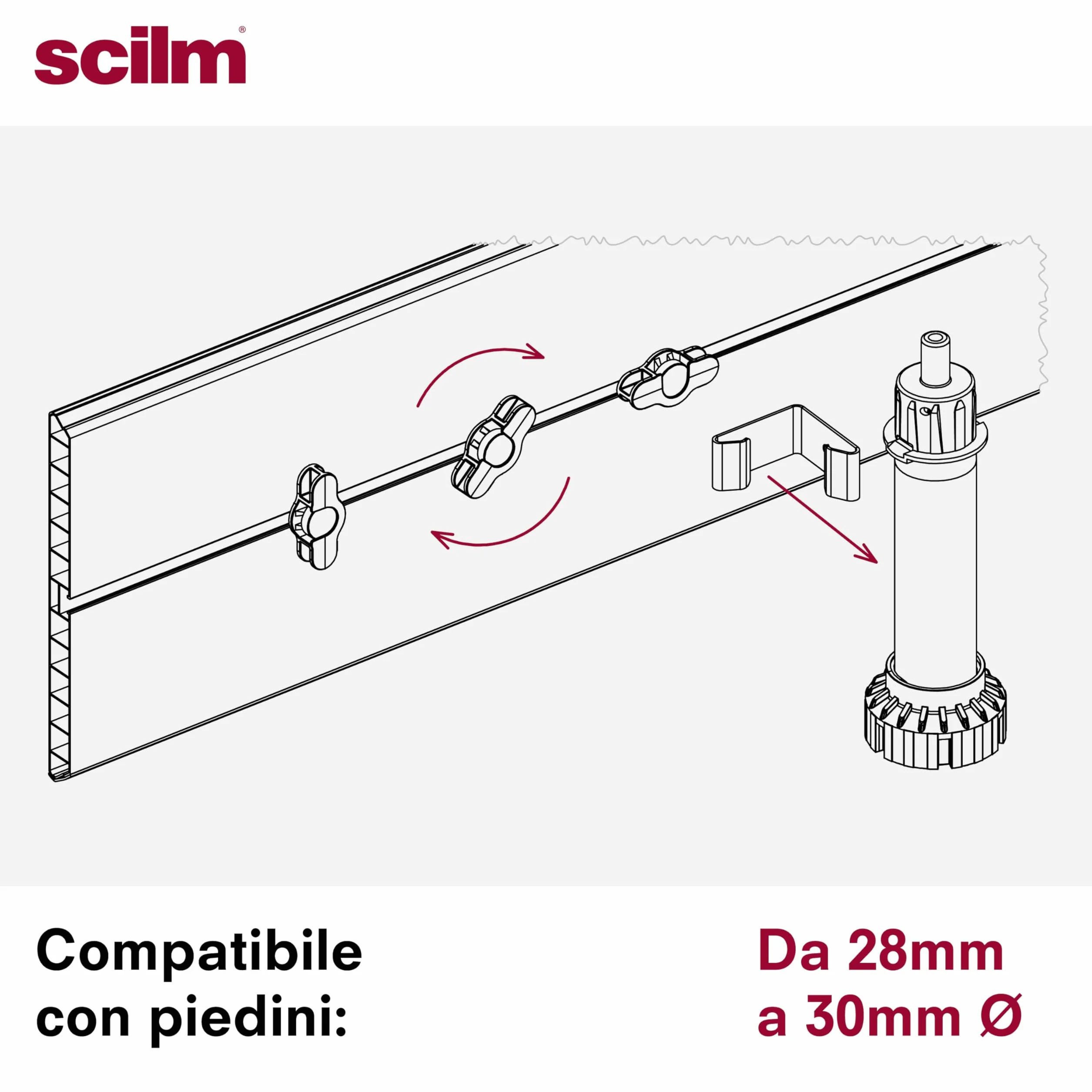 Ganci Magnetici per Zoccolo Cucina 10+8 Kit - Compatibile Piedini 28-30 mm Regolo 49-50 mm con Leva Sgancio