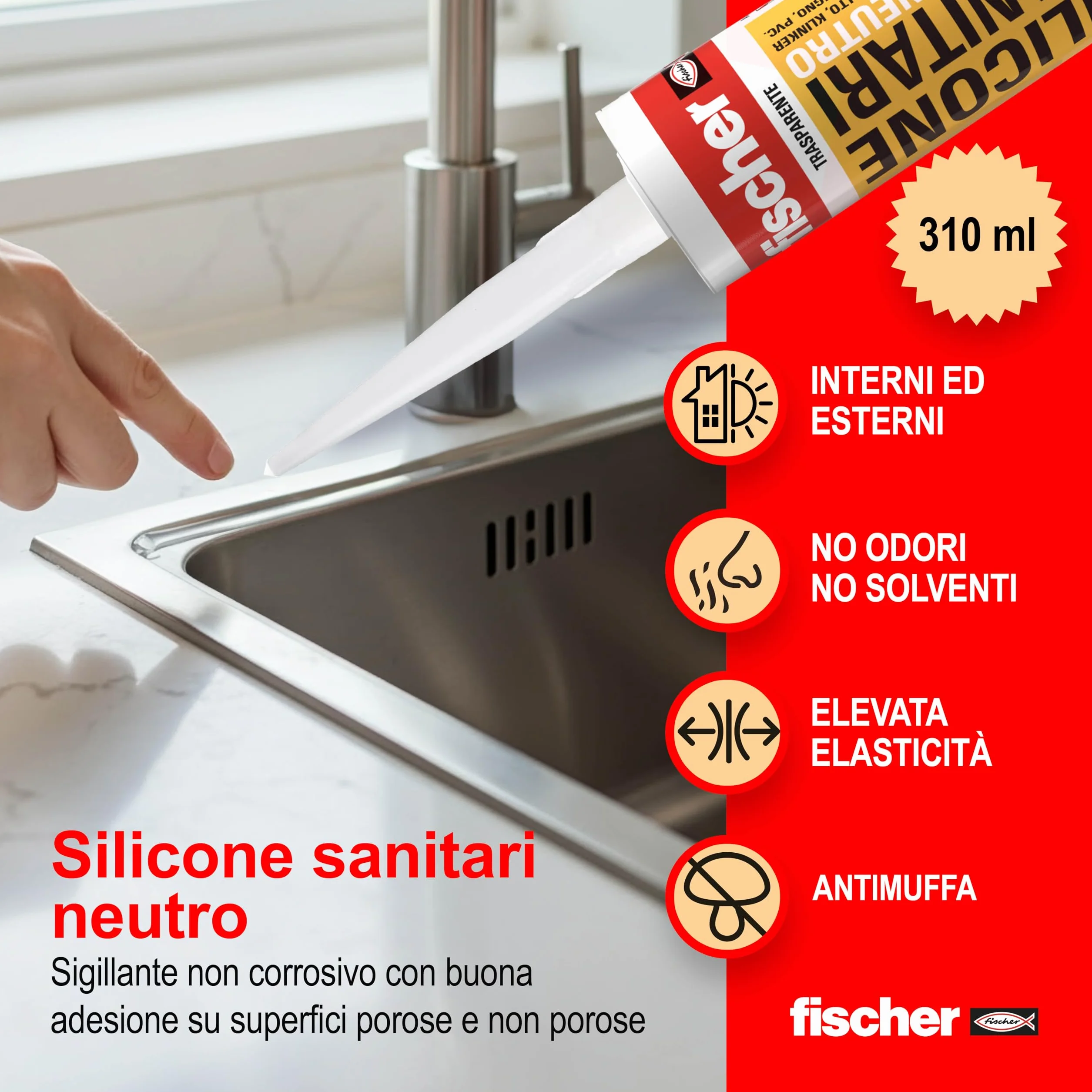 Fischer SNS Silicone Neutro Sanitari Bianco Antimuffa 9383