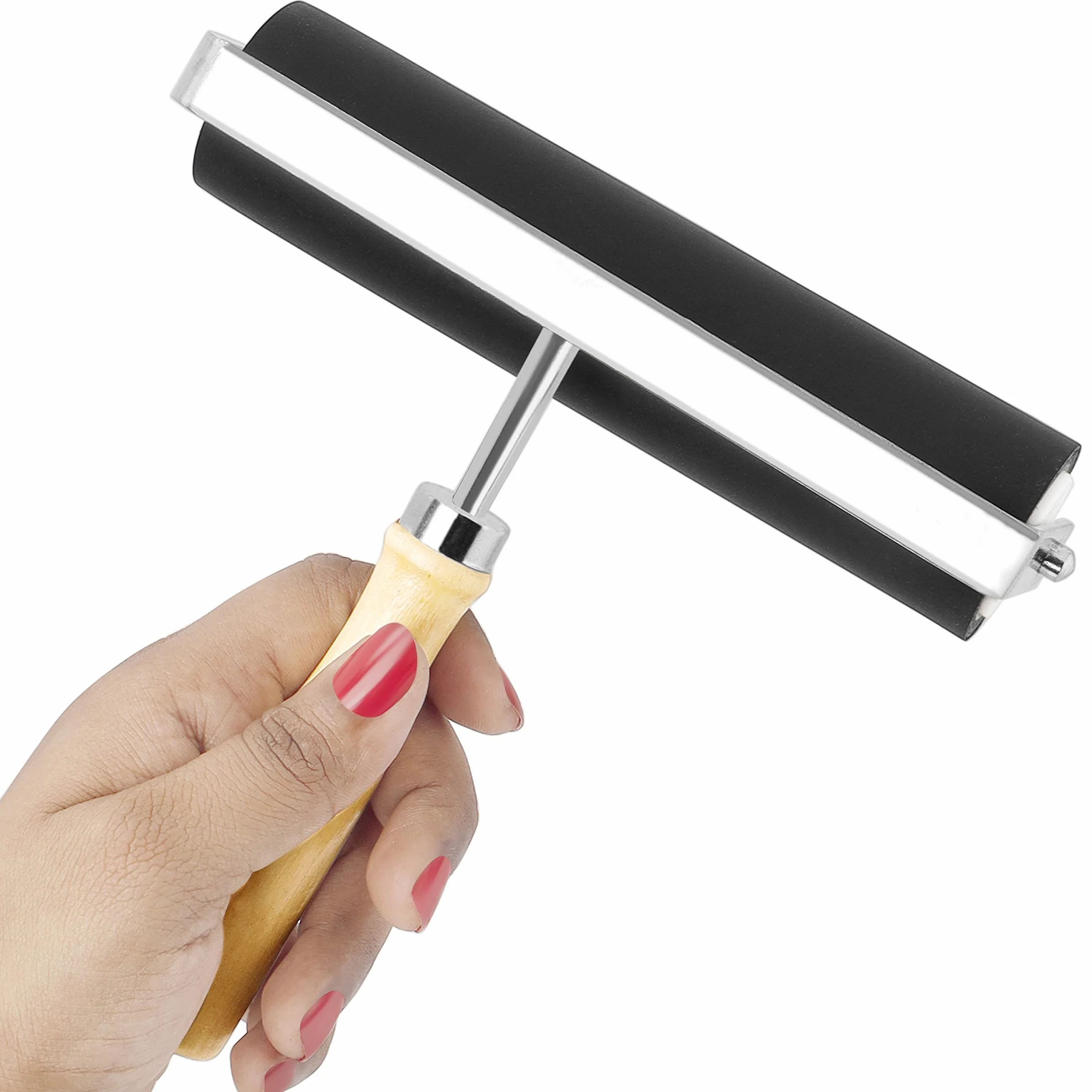 Kurtzy Stampo in Gomma Rullo con Manico in Legno da 15 cm Lino Brayer Nero Duro per Stampa