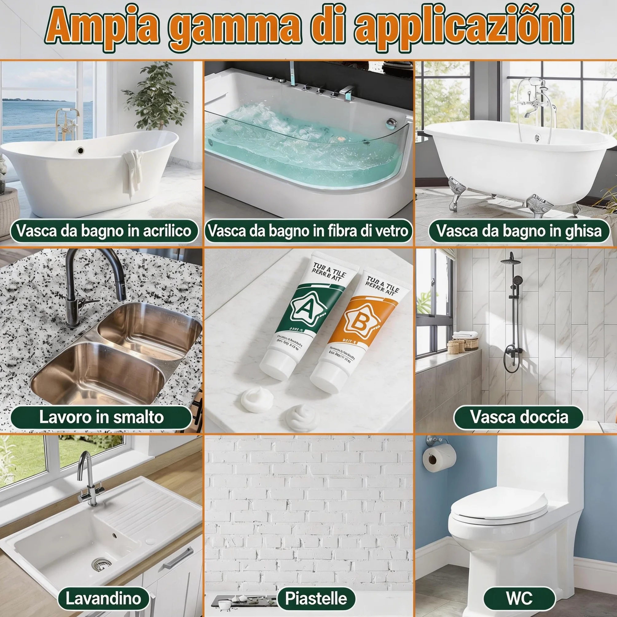 Kit Riparazione Piastrelle Impermeabile per Fibra di Vetro, Porcellana, Ceramica e Smalto