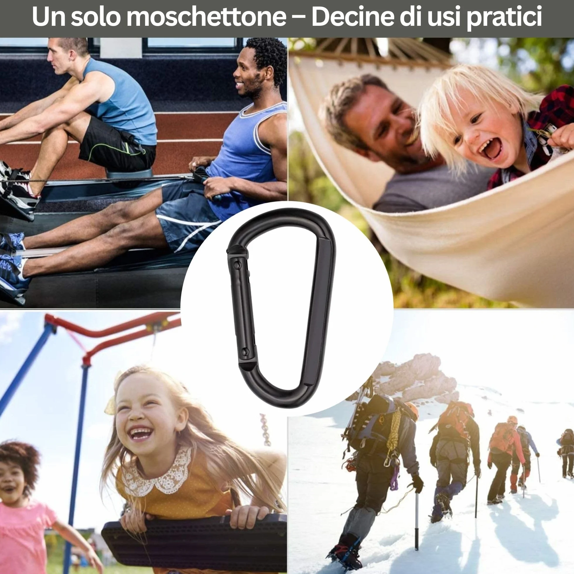 Moschettone Nero Inox M8 8 cm 250 kg Set da 2