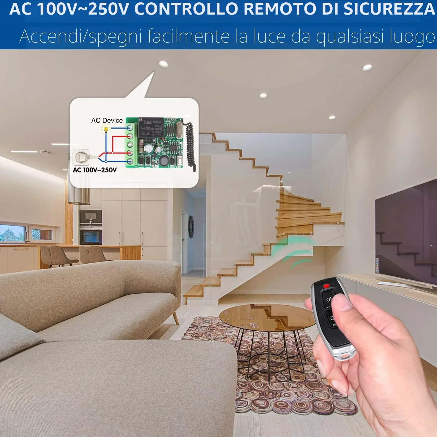 DieseRC Radiocomando Interruttore 433 MHz 220V 230V 1 Canale Ricevitore con Trasmettitore