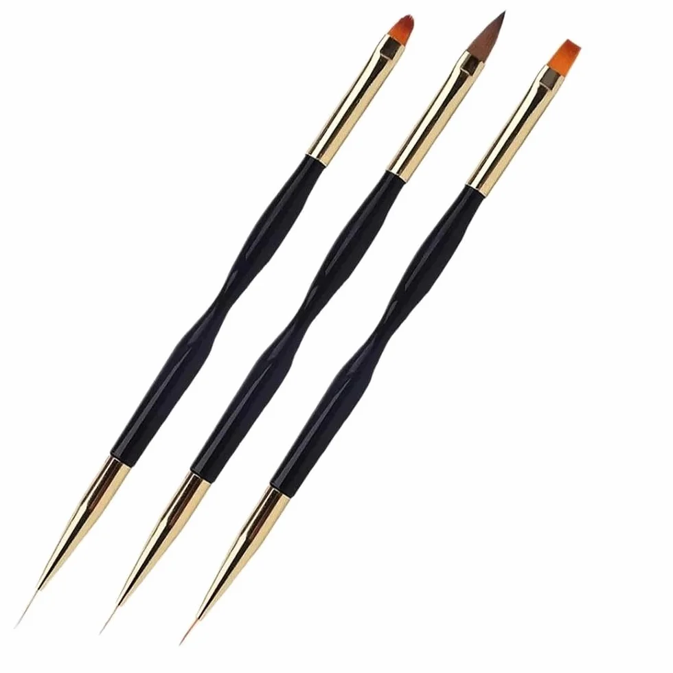 1 Set 3 Pennelli Arte Unghie Doppio Testa, Pennello Dettagli Professionale per Acrilico, Smalto Gel, Design Unghie Fai da Te, Strumenti Manicure