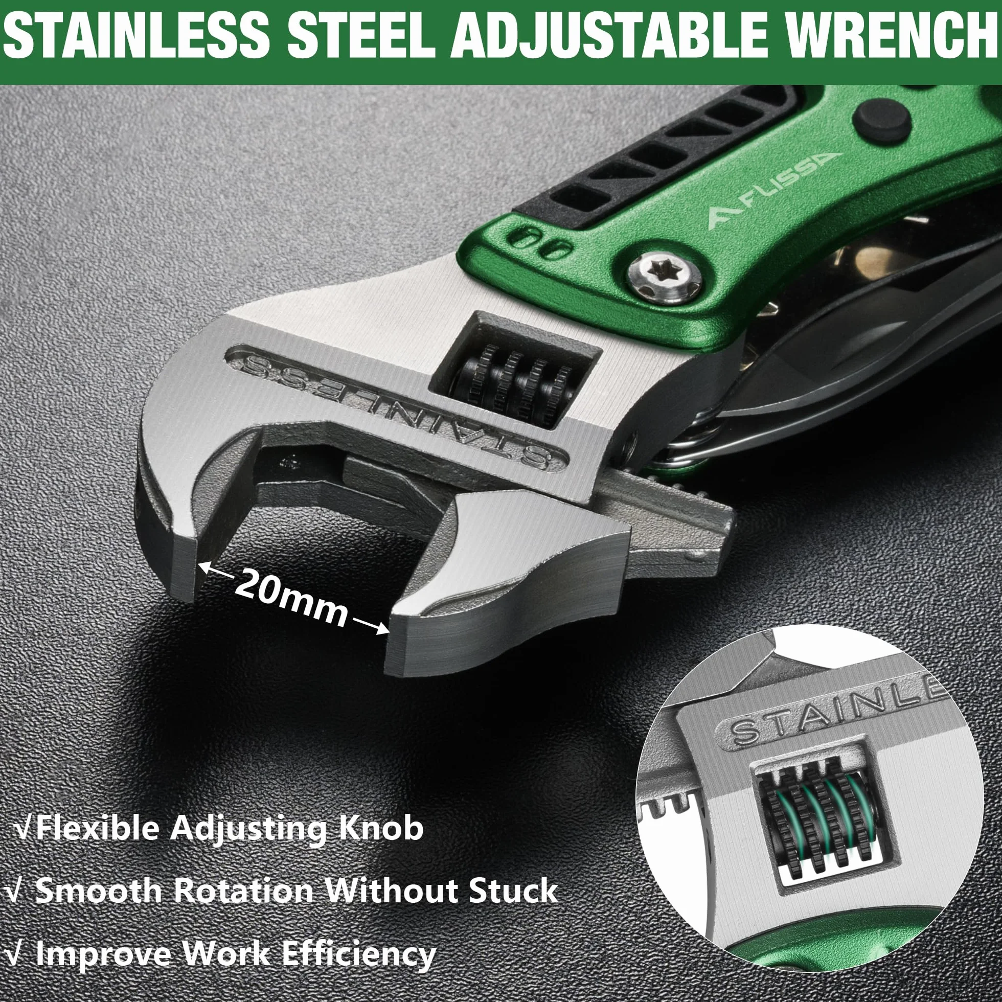 FLISSA Multitool 13 in 1 Chiave Multiutensile Regolabile con Borsa per Riparazioni Auto e Domestiche Verde