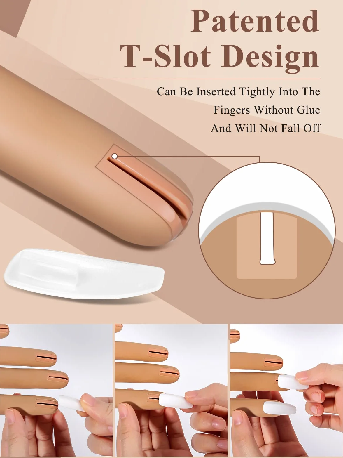 Mano Finta per Ricostruzione Unghie: Silicone Mano Pratica Con 200 Pezzi Tip Unghie Finte - Professionale Flessibili Regolabili Mano Finta per Unghie (Marrone)