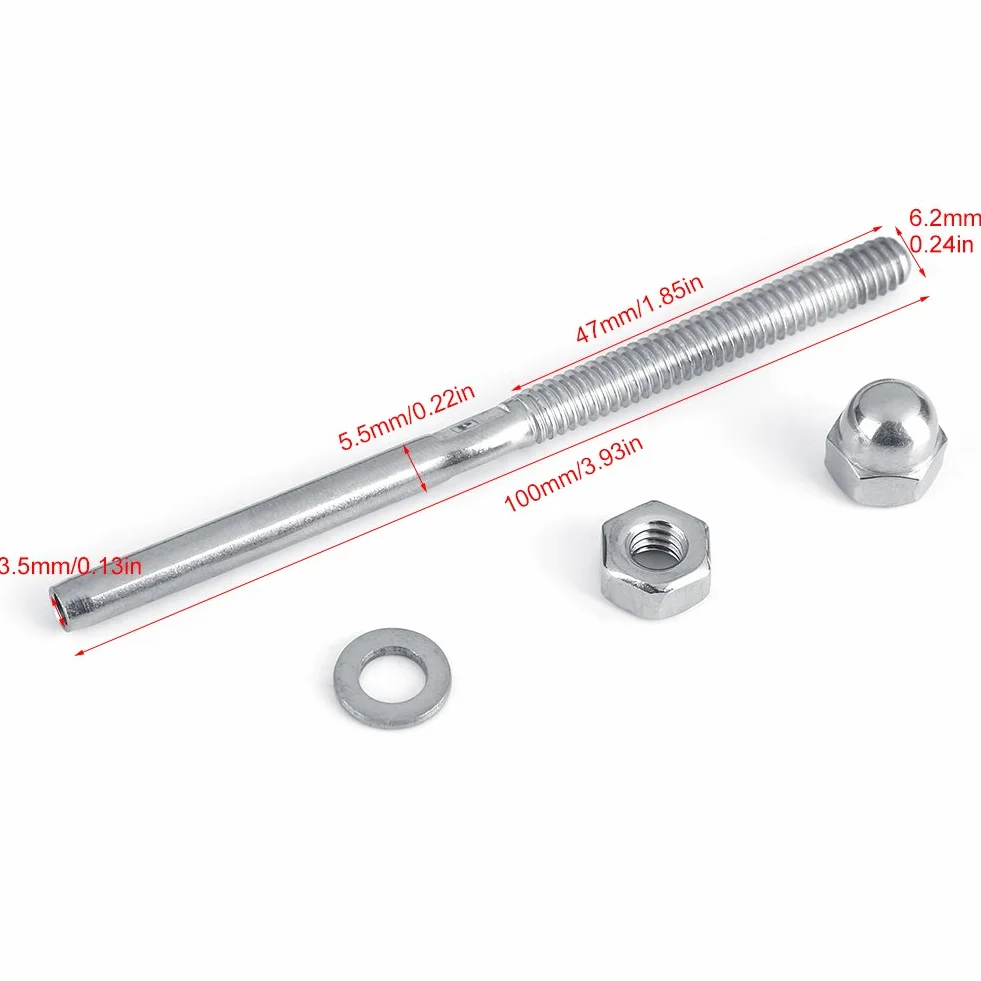 Parte finale di bullone tensore filettato 1/8" in acciaio inox per ringhiera a cavo, 10 unità