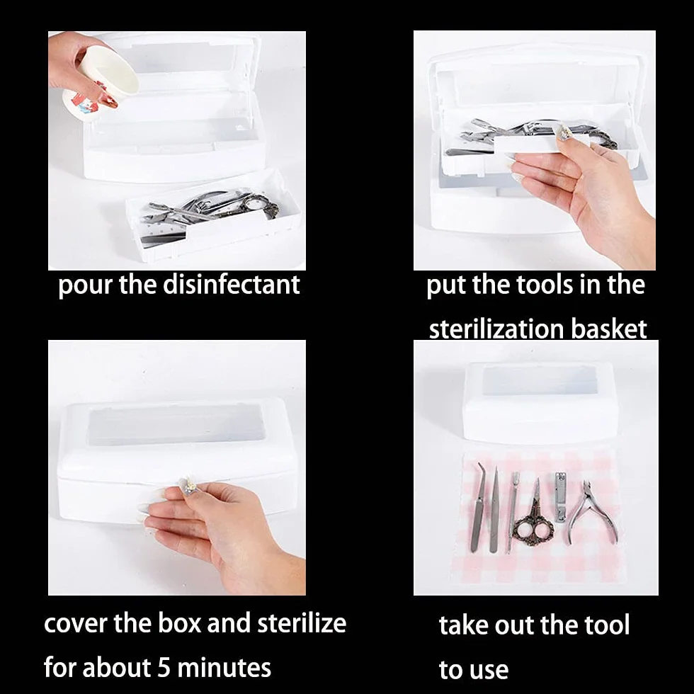2 vaschette per sterilizzazione barbicida, con coperchio trasparente, contenitore sterilizzatore per strumenti per manicure e disinfezione pulita