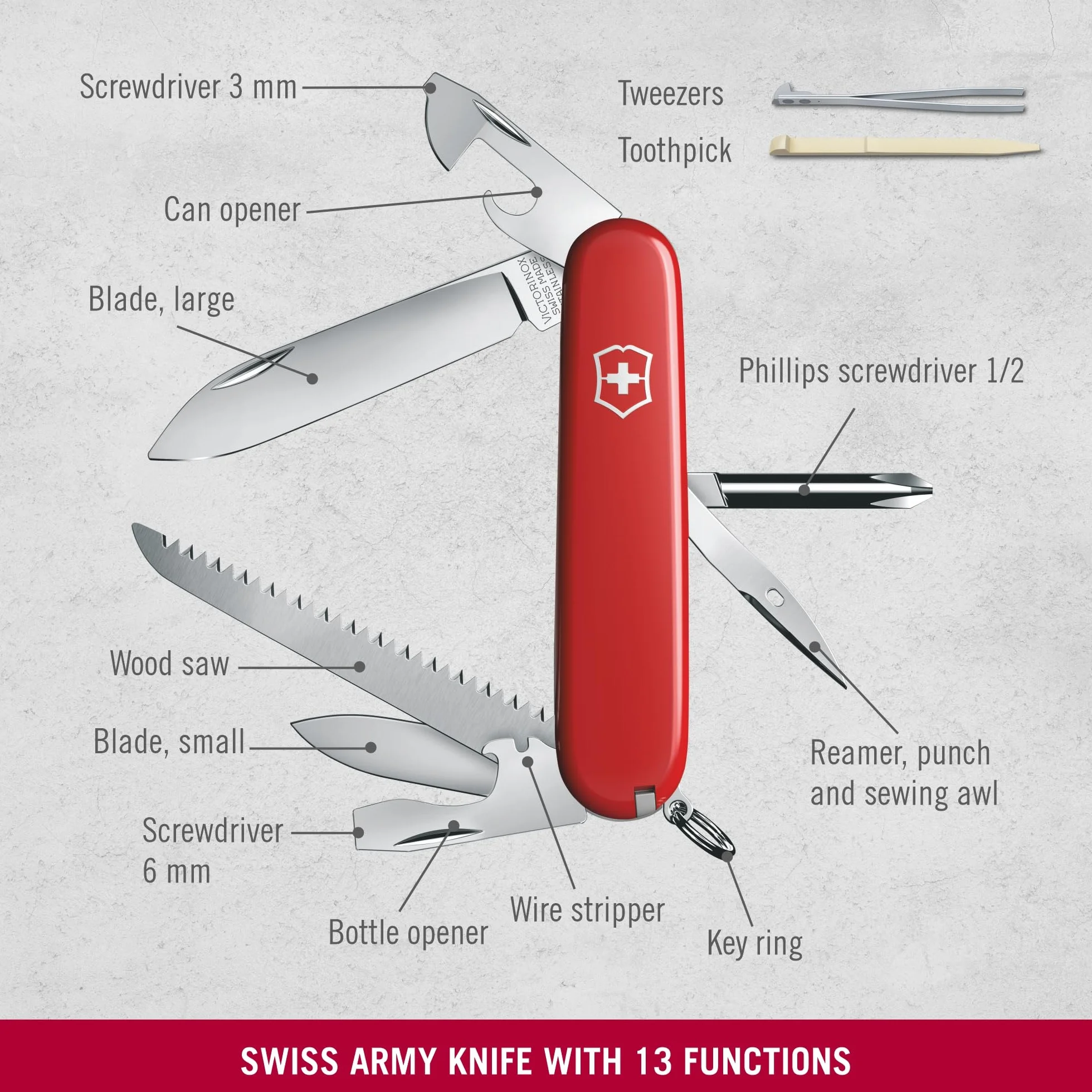 Victorinox Hiker Original Swiss Army Knife 13 Functions Camping Tool