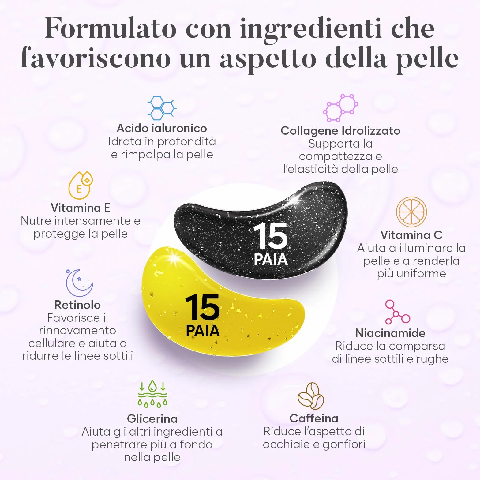 Patch Occhi Giorno e Notte, Maschera Occhi con Caffeina, Collagene e Acido Ialuronico, Patch Occhiaie e Borse, Maschera Occhiaie, Eye Mask per l'idratazione e Gonfiore (30 Paia)
